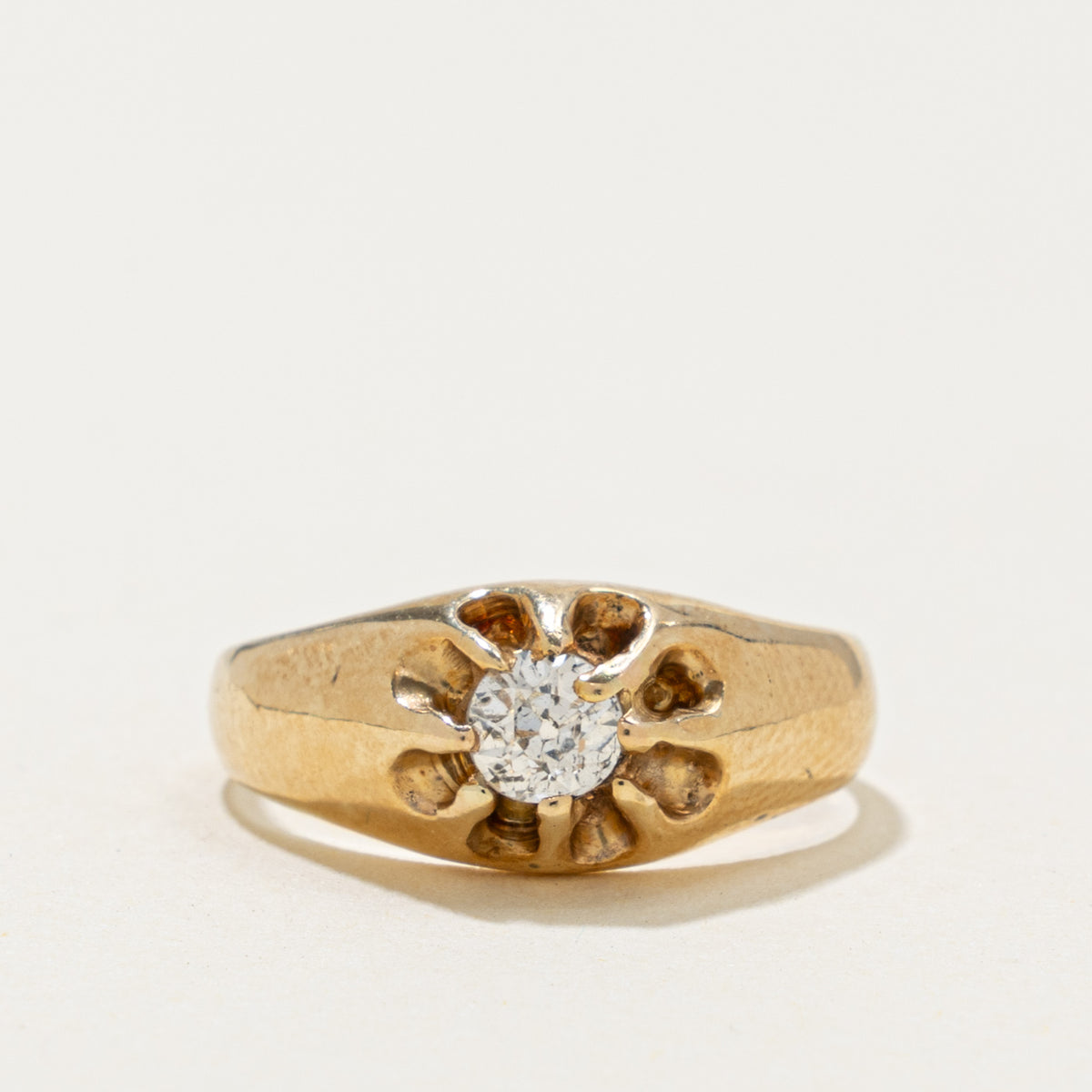 Antique 14k Old Mine Cut Belcher Set Diamond Ring | 0.27ct | SZ 4