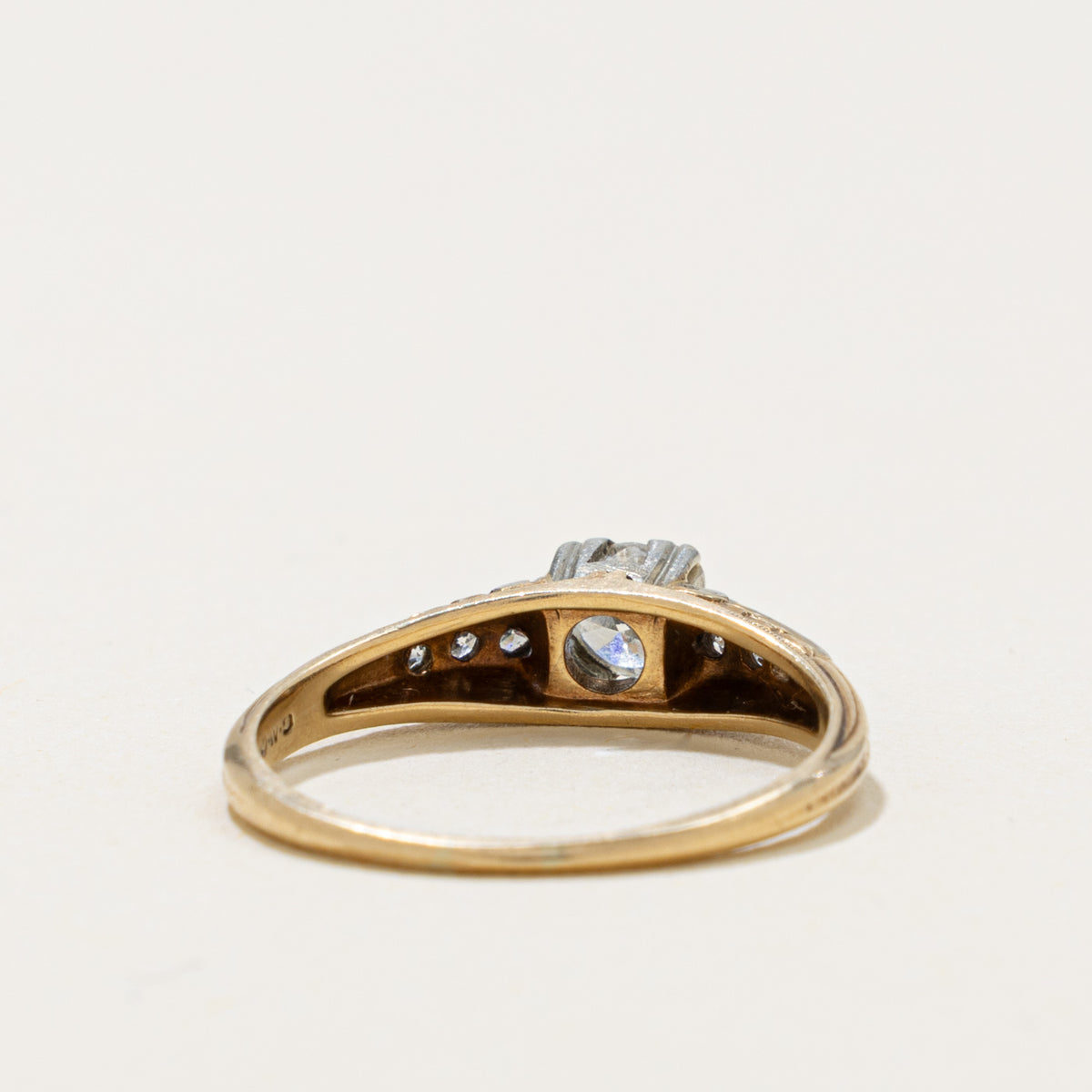 Early Art Deco 14k & 18k Transitional Cut Diamond Ring | 0.27ct, 0.06ct | SZ 5.25