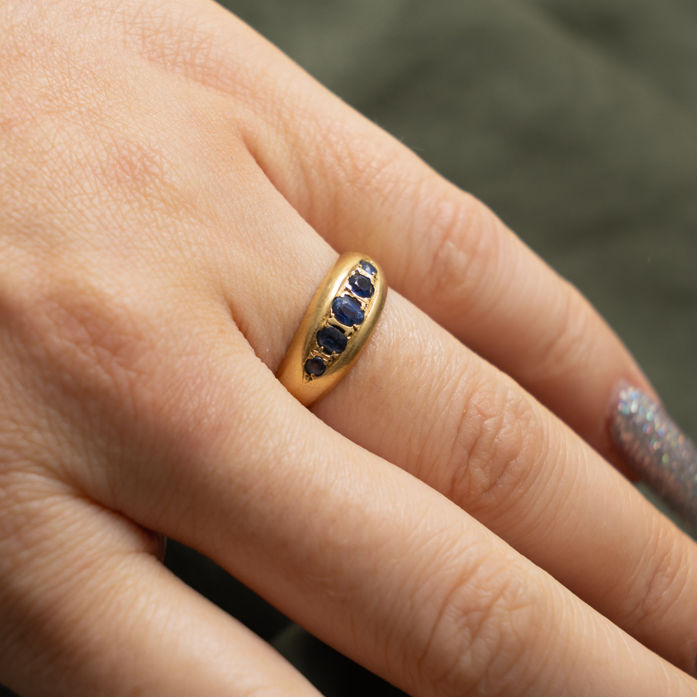 Late Victorian 18k Antique Cut Sapphire Boat Ring | 0.5ctw | SZ 6