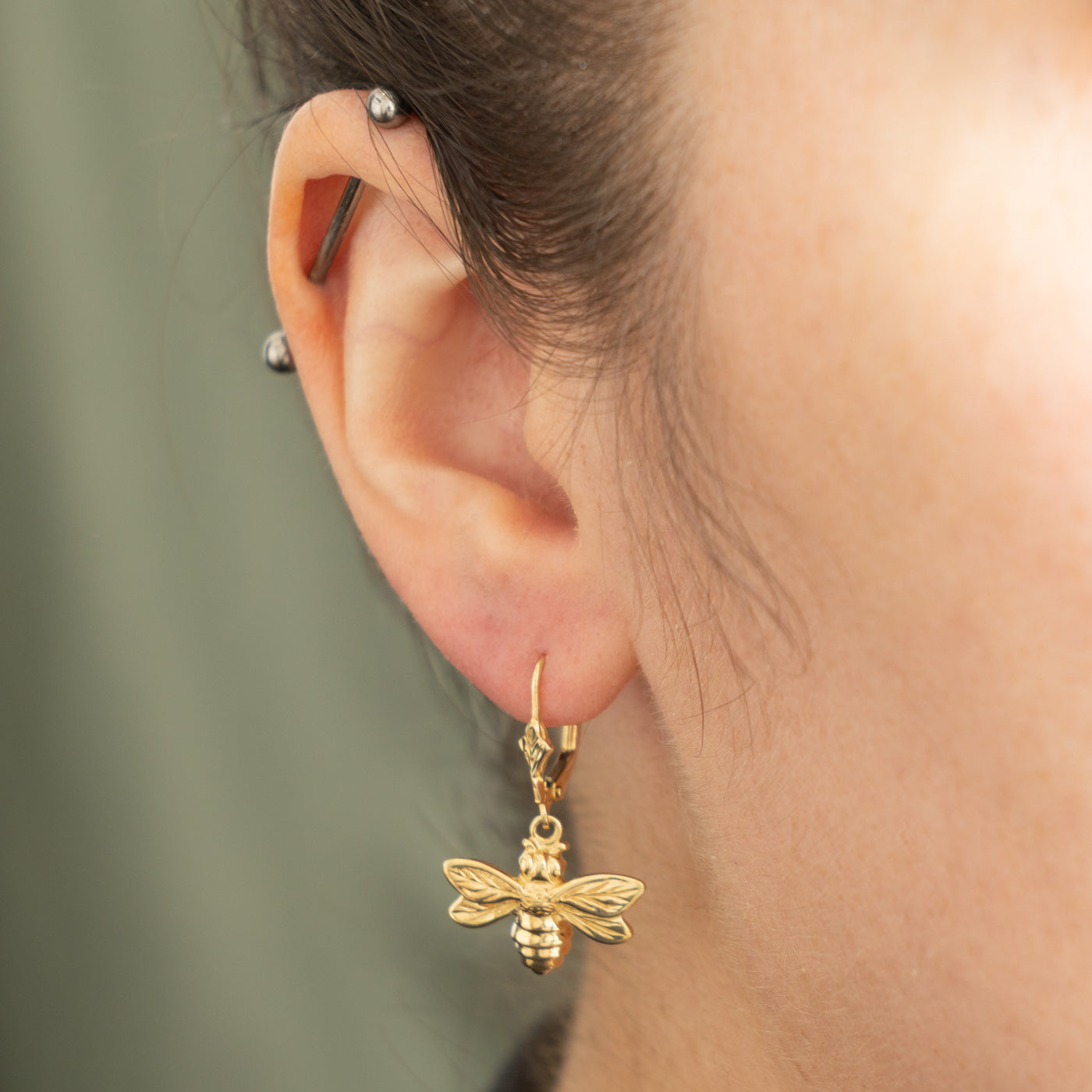 14k Bee Drop Earrings