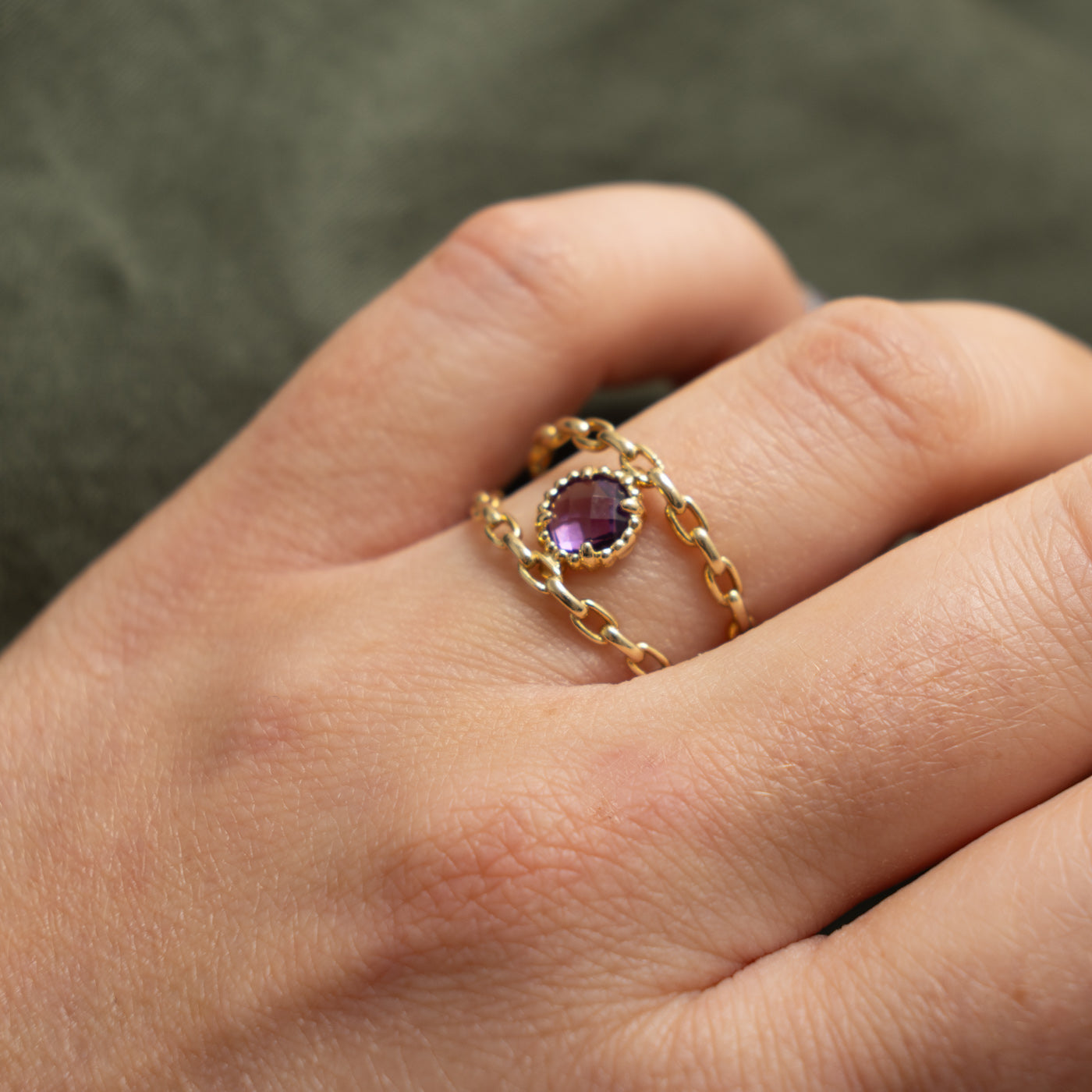 Italian 14k Amethyst Openwork Chain Ring | 0.80ct | SZ 9.75