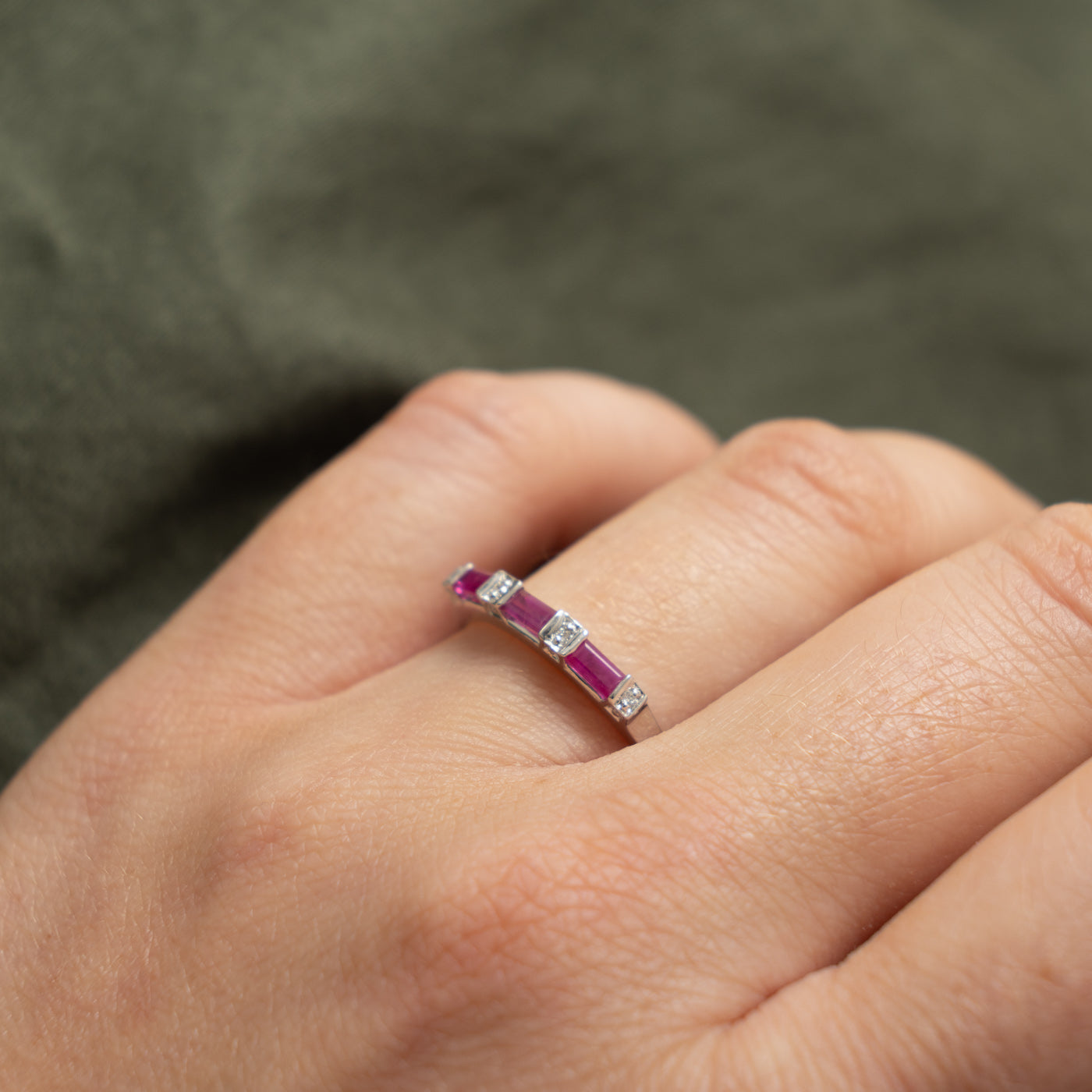 14k White Gold Baguette Ruby & Diamond Band | 0.30ct, 0.02ctw | SZ 6.75