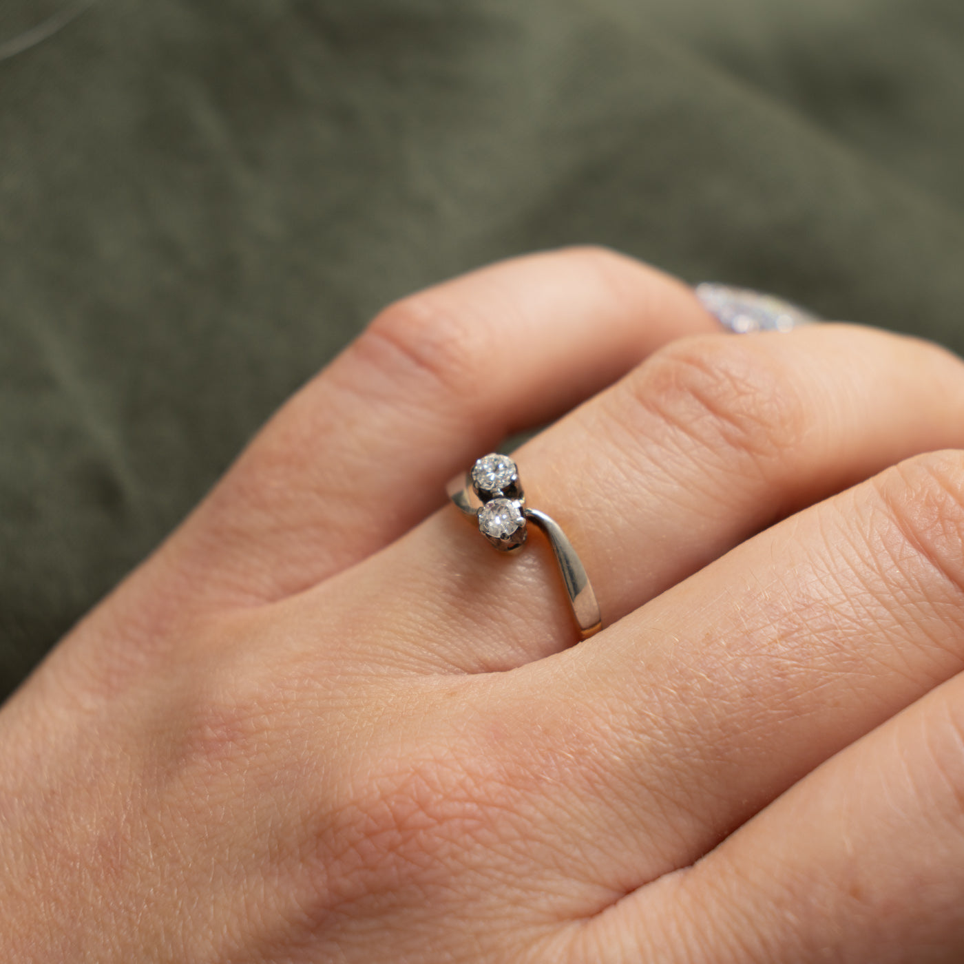 Early Art Deco 18k Transitional Cut Diamond Toi et Moi Ring | 0.23ctw