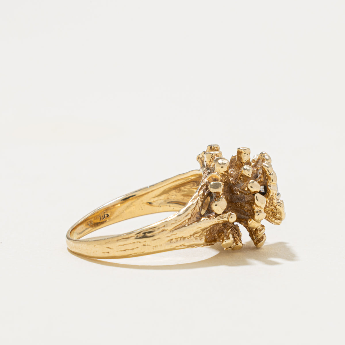 14k Solitaire Diamond Textured Floral Cocktail Ring | 0.20ct | SZ 6.75