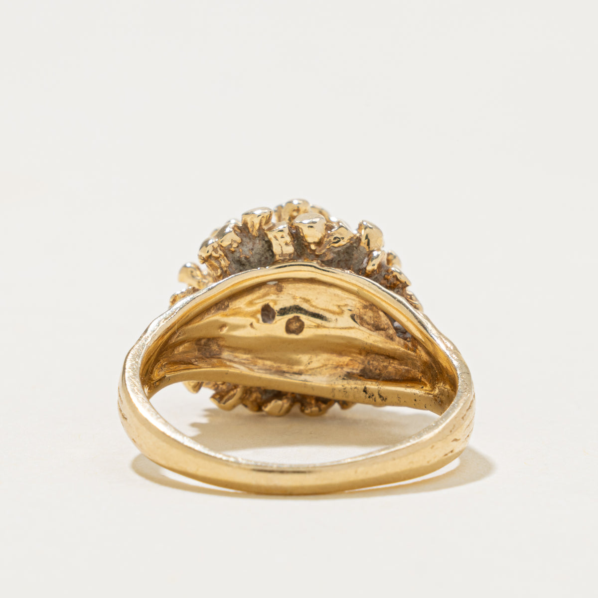 14k Solitaire Diamond Textured Floral Cocktail Ring | 0.20ct | SZ 6.75