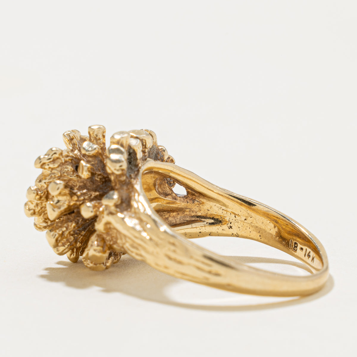 14k Solitaire Diamond Textured Floral Cocktail Ring | 0.20ct | SZ 6.75