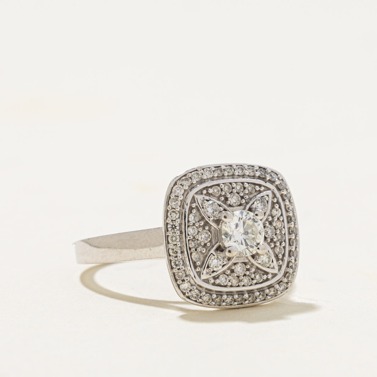 14k Pave Set Diamond Floral Cluster Halo Ring | 0.49ctw | SZ 7
