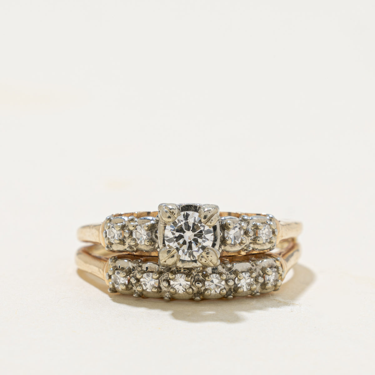 14k Yellow Gold Diamond Accented Soldered Wedding Ring Set | 0.44ctw | SZ 8.75