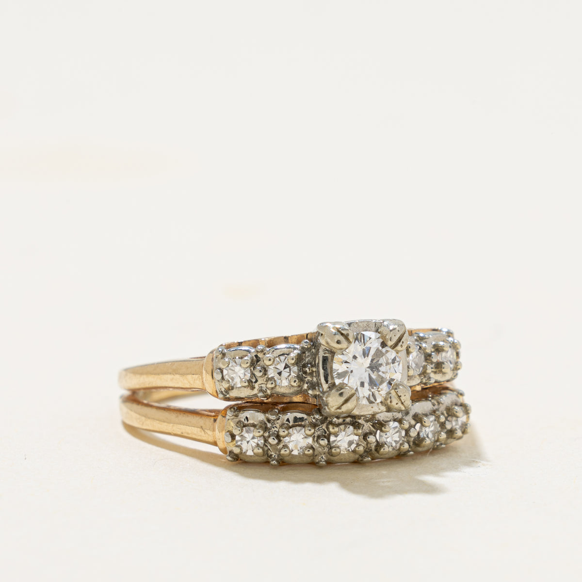 14k Yellow Gold Diamond Accented Soldered Wedding Ring Set | 0.44ctw | SZ 8.75