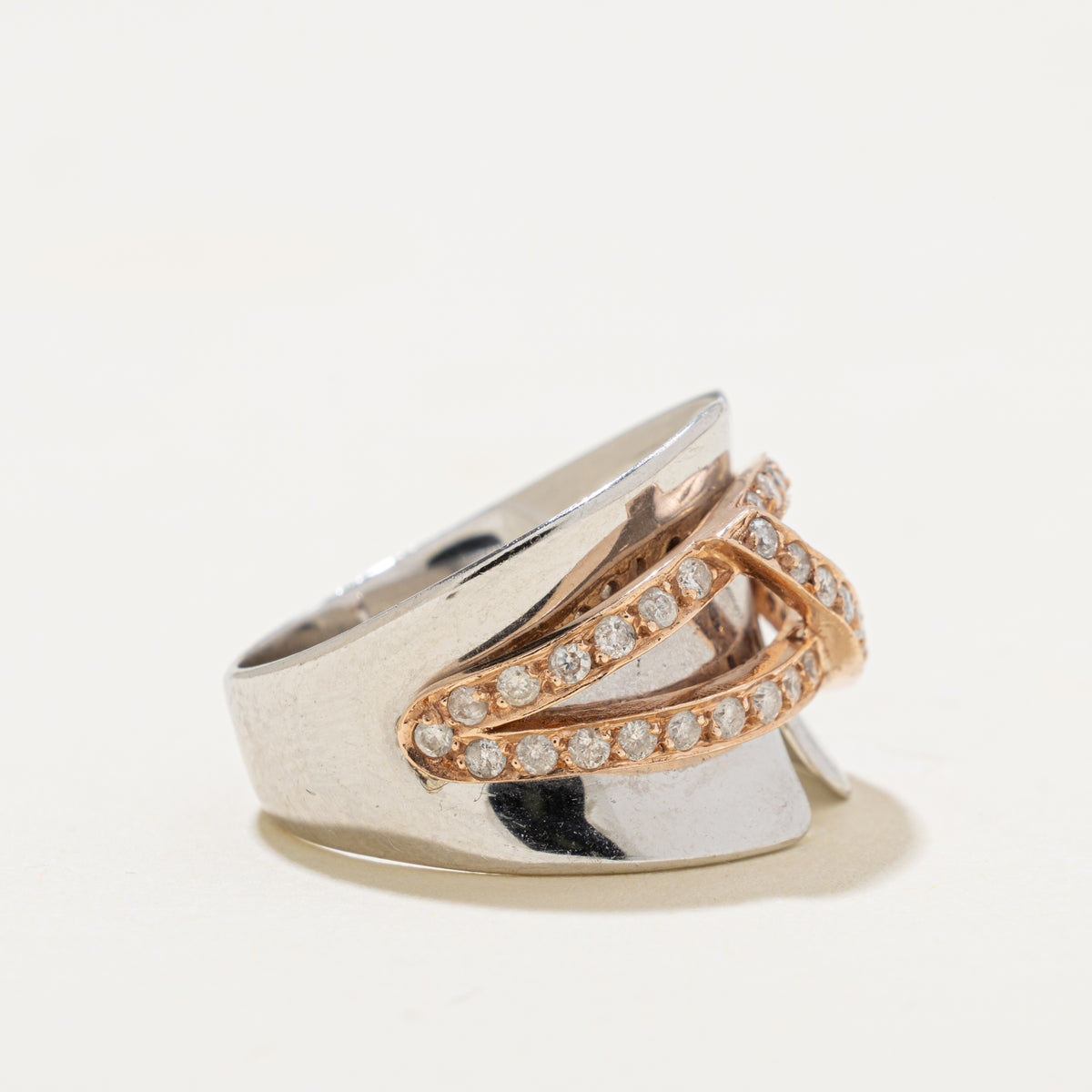 14k Two Tone Diamond Multi Cross Over Cocktail Ring | 0.47ctw | SZ 6.25
