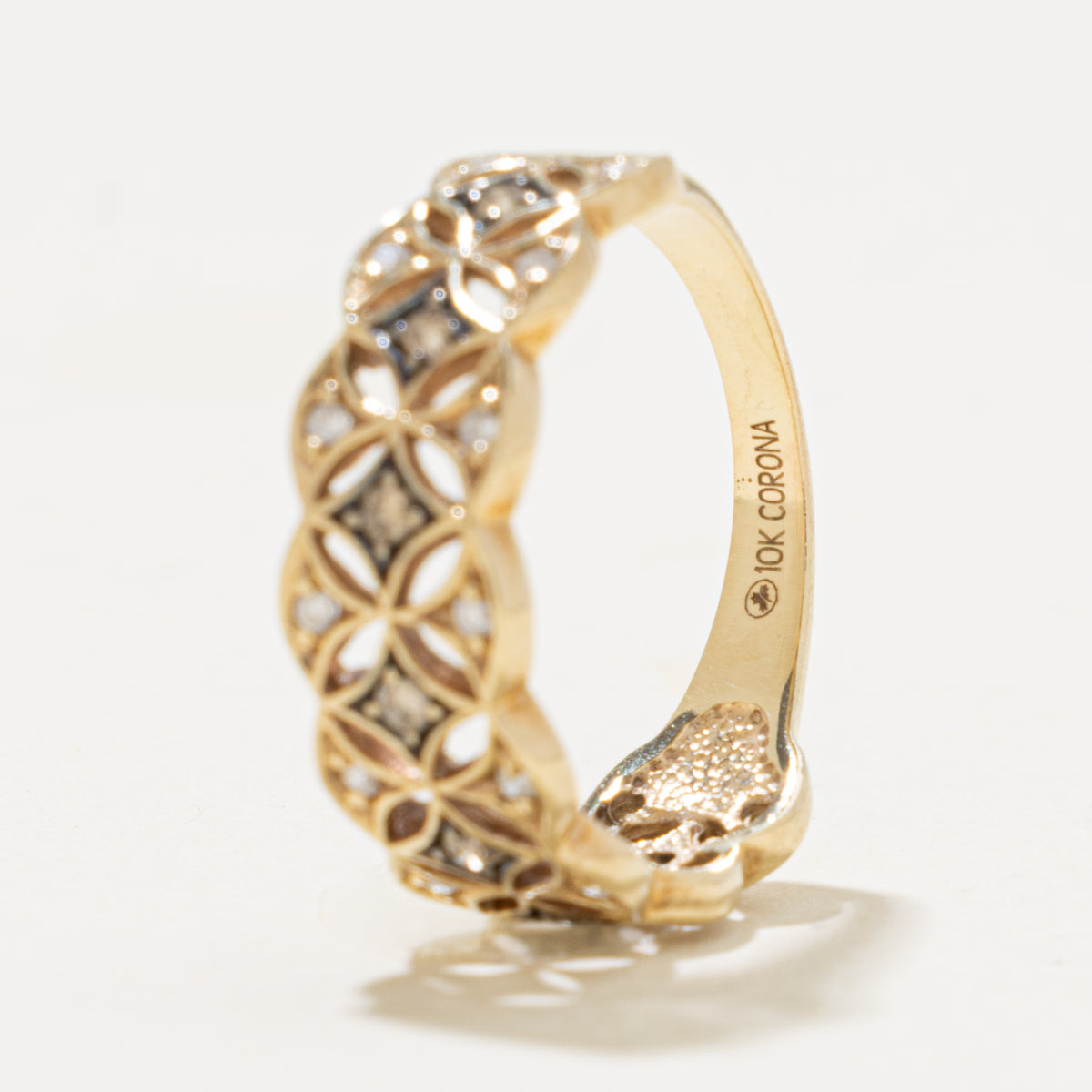 10k Diamond Openwork Geometric Patterned Band | 0.16ctw | 7.05mm | SZ 6.5