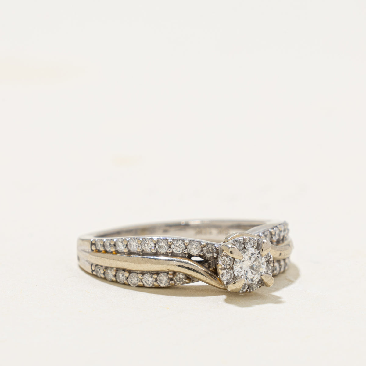 10k Pave Set Diamond Halo Bypass Ring | 0.21ct | SZ 4.5