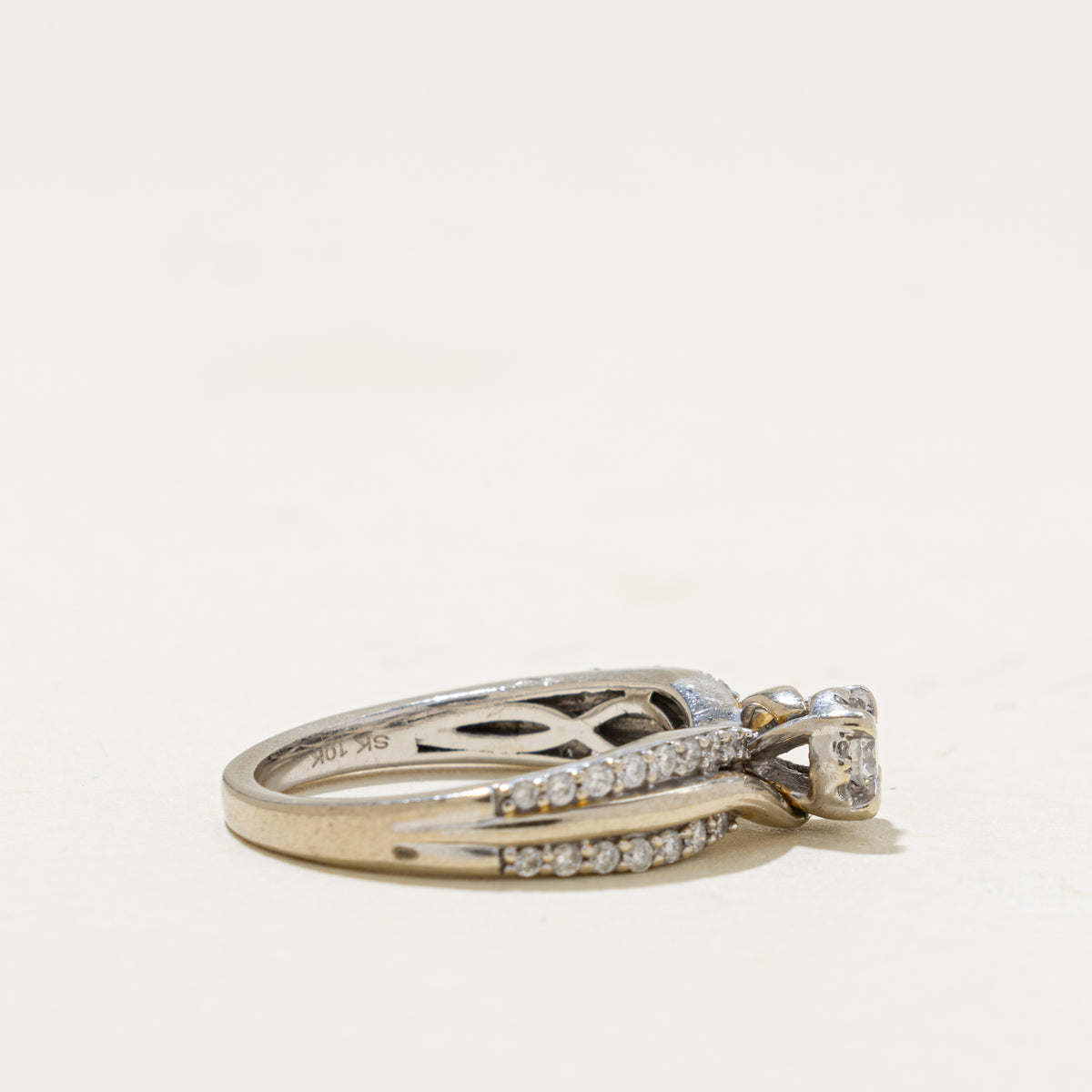 10k Pave Set Diamond Halo Bypass Ring | 0.21ct | SZ 4.5