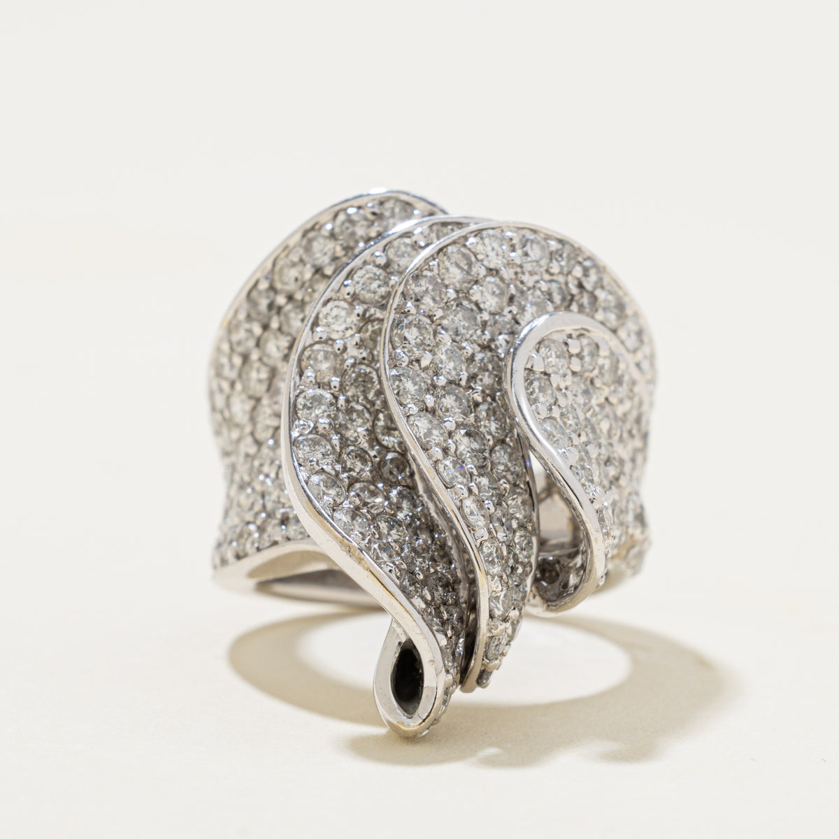 18k Pavé Set Diamond Wave Ornate Cocktail Ring | 3.20ctw | SZ 5