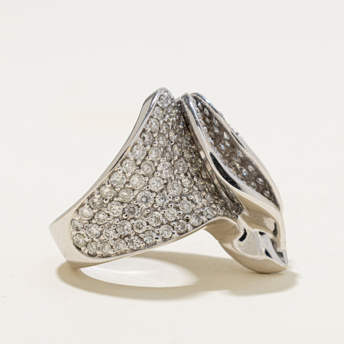 18k Pavé Set Diamond Wave Ornate Cocktail Ring | 3.20ctw | SZ 5