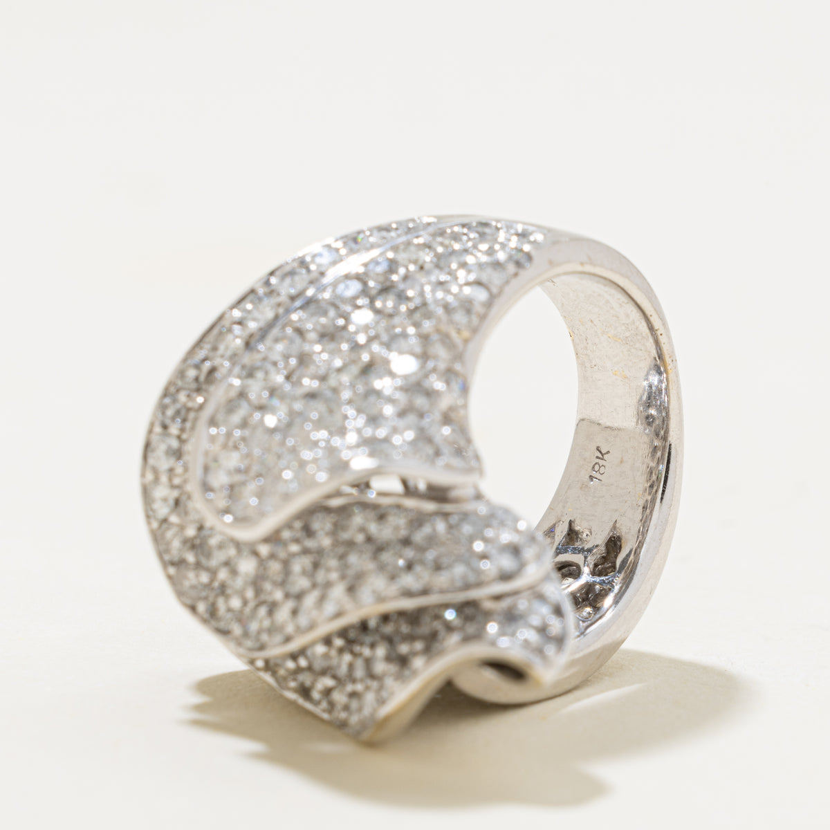 18k Pavé Set Diamond Wave Ornate Cocktail Ring | 3.20ctw | SZ 5