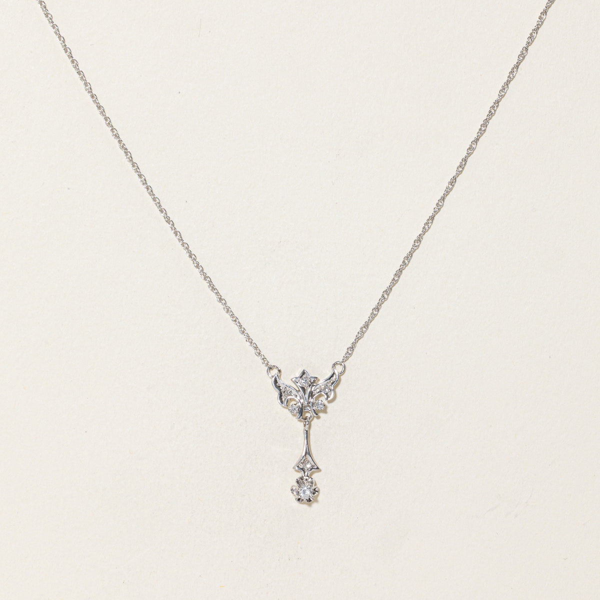 14k Diamond Ornate Floral Drop Pendant Necklace | 16"