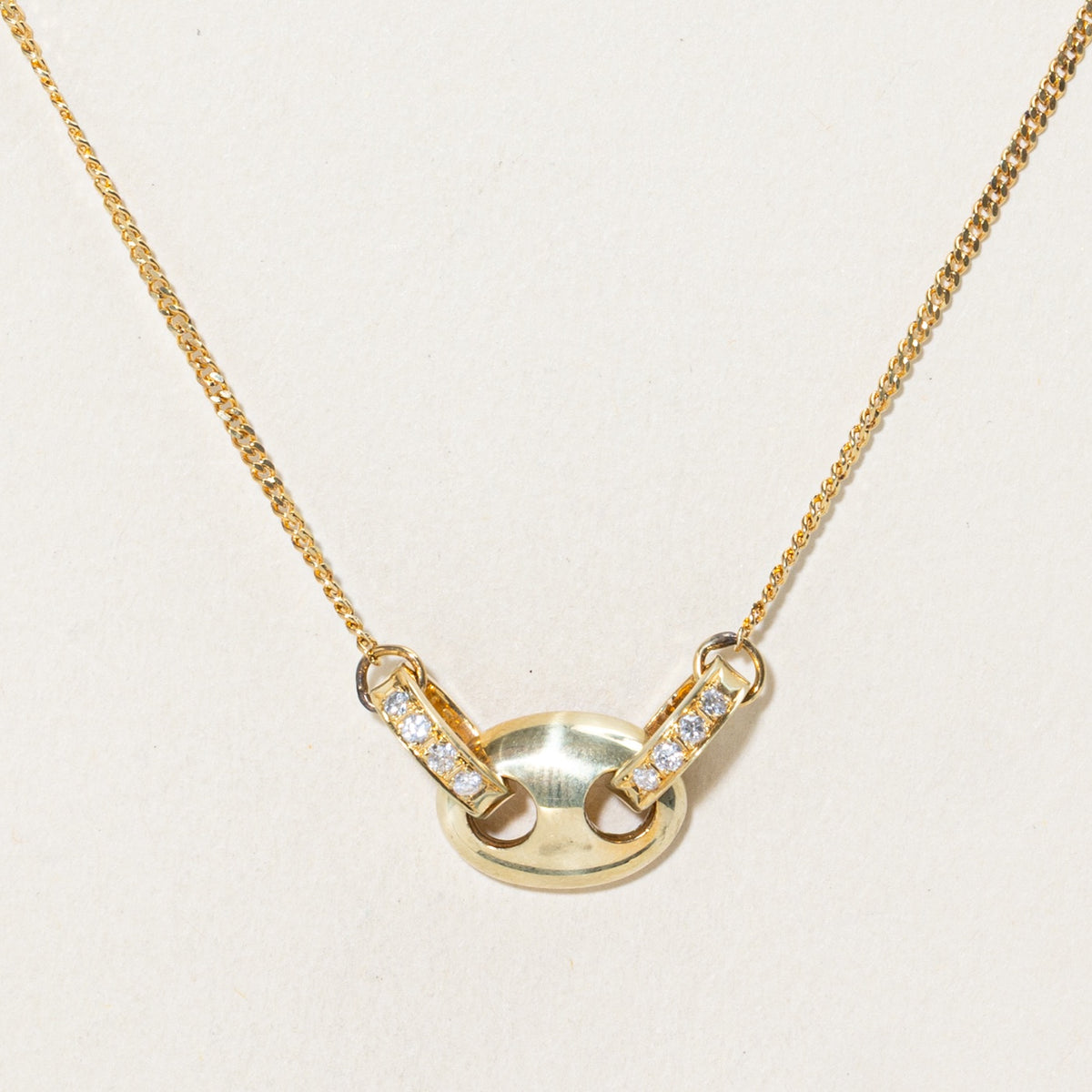 14k Accent Diamond Anchor Link Pendant Necklace | 16"
