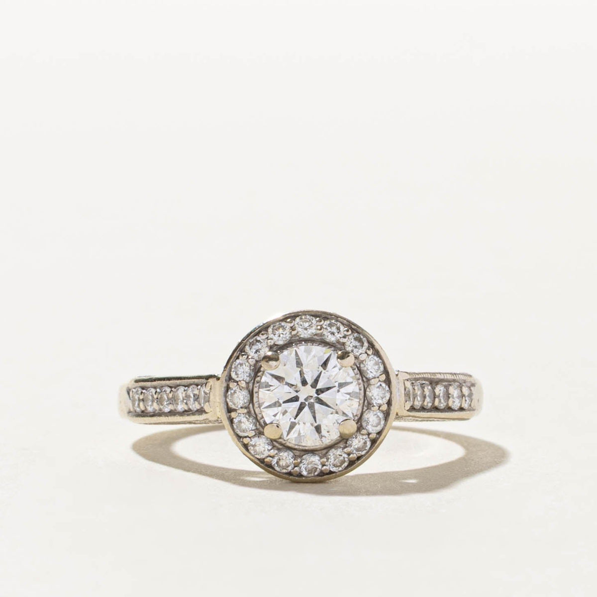 14k Diamond Halo Milgrained Engagement Ring | 1.26ctw | SZ 6.5