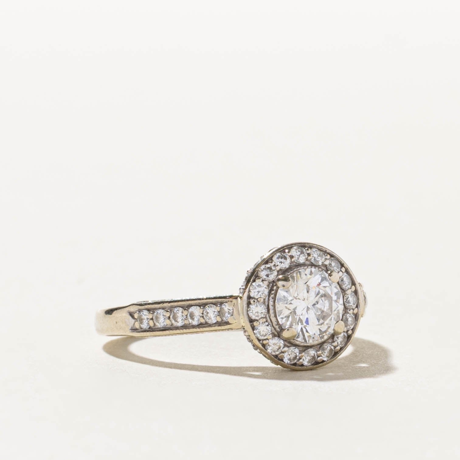 14k Diamond Halo Milgrained Engagement Ring | 1.26ctw | SZ 6.5