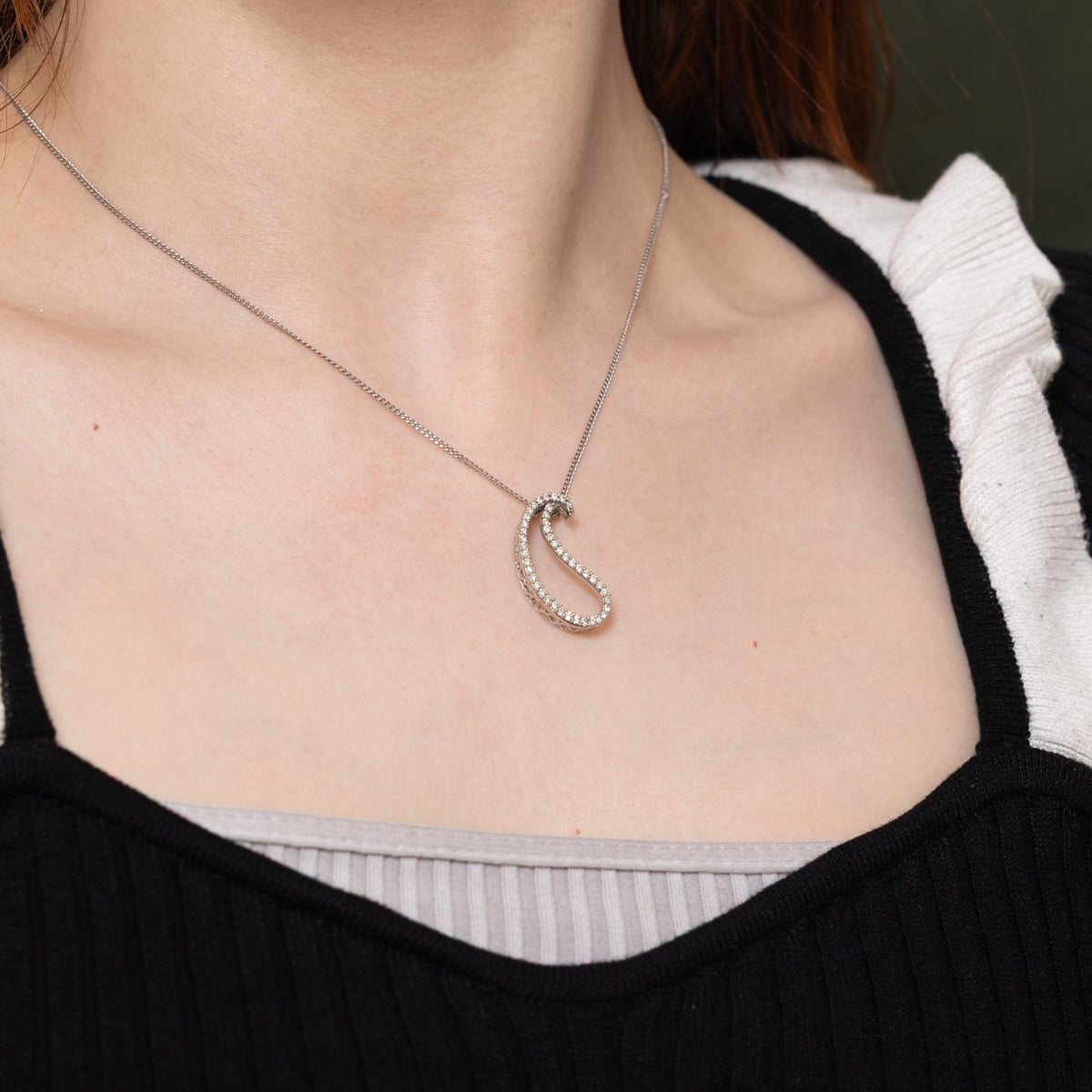 14k Eternity Diamond Open Paisley Pendant | 0.50ctw