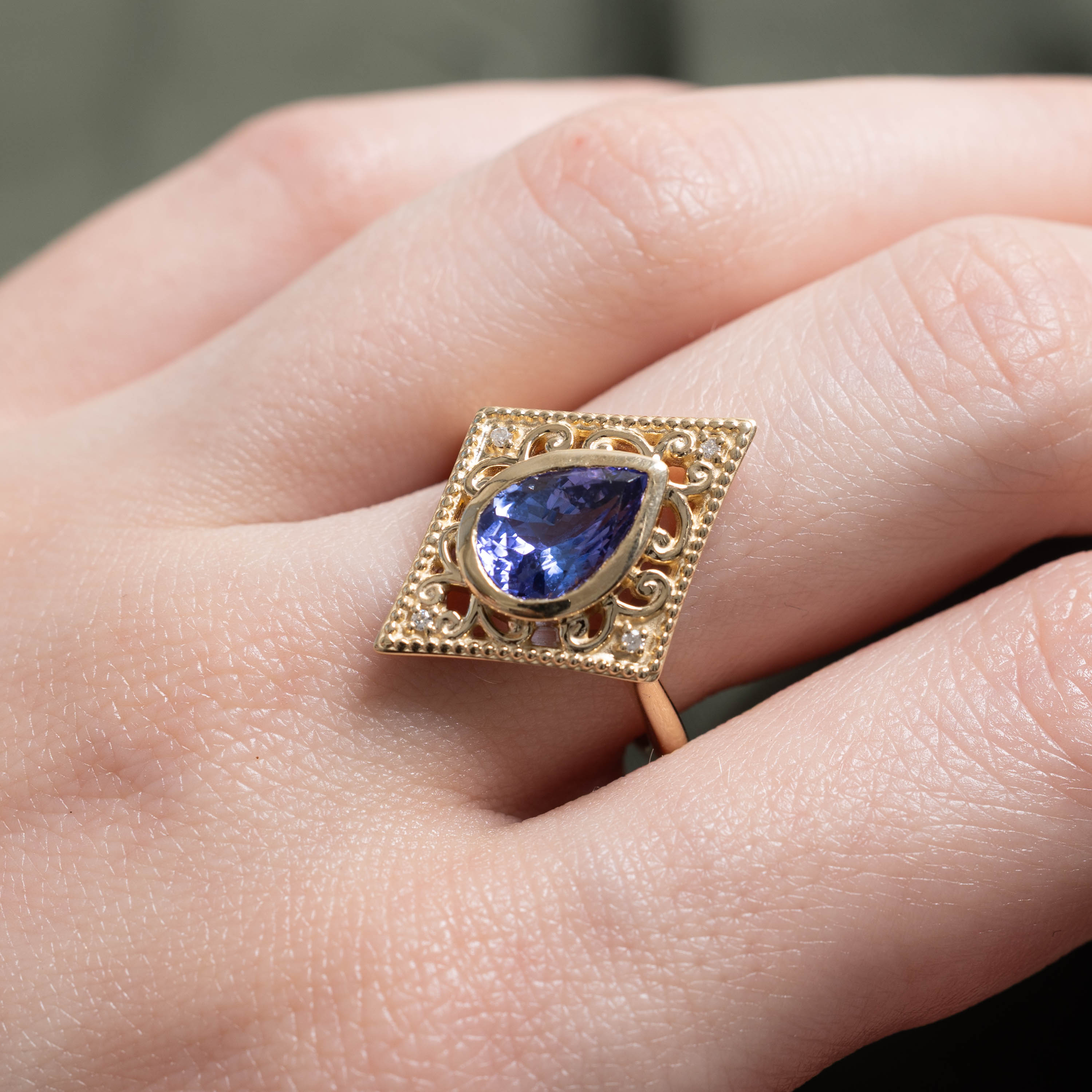 '100 Ways' 10k Tanzanite and Diamond Ornate Ring | 2.11ct | SZ 7