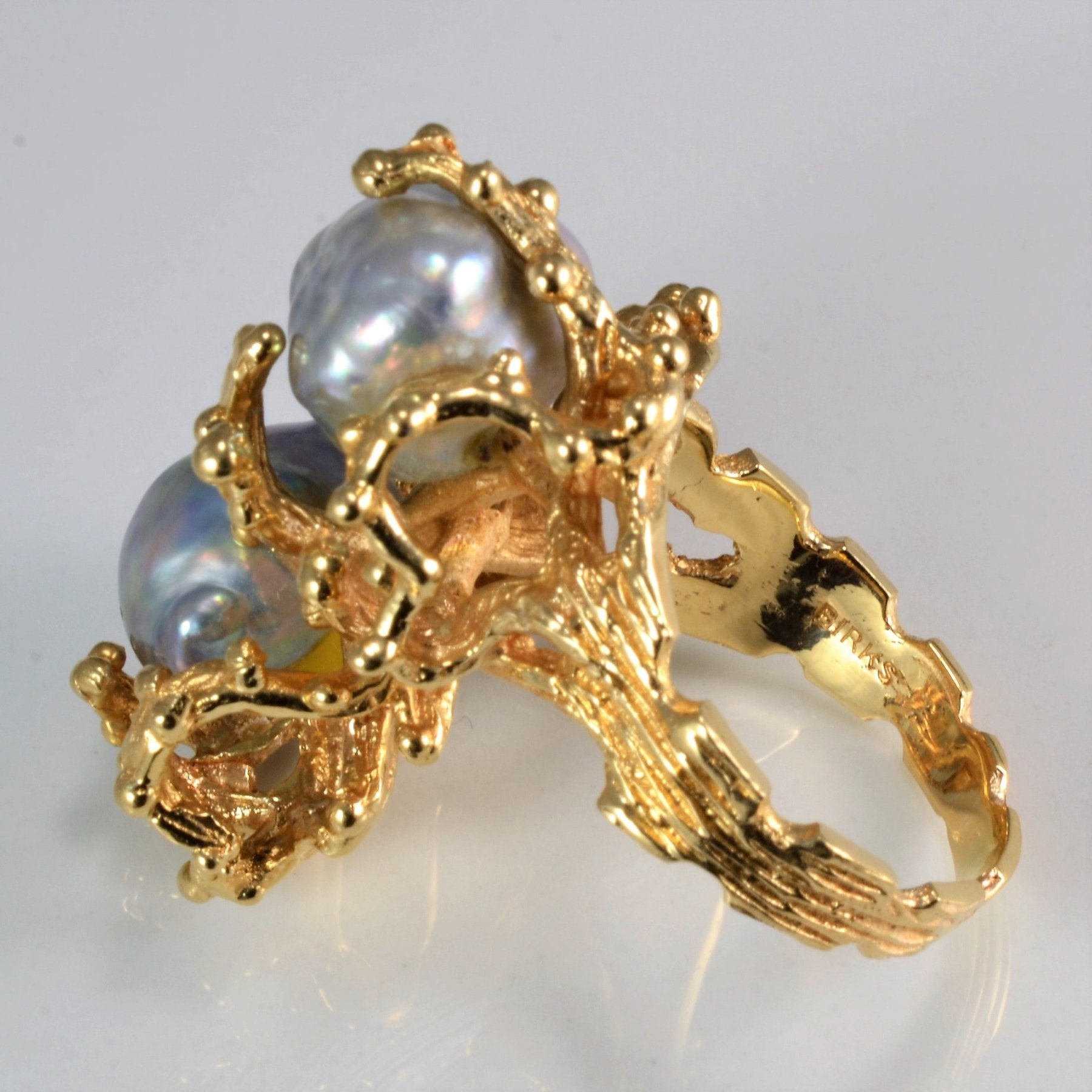 'Birks' 1950s Baroque Pearl Cocktail Ring | SZ 7.25 | - 100 Ways
