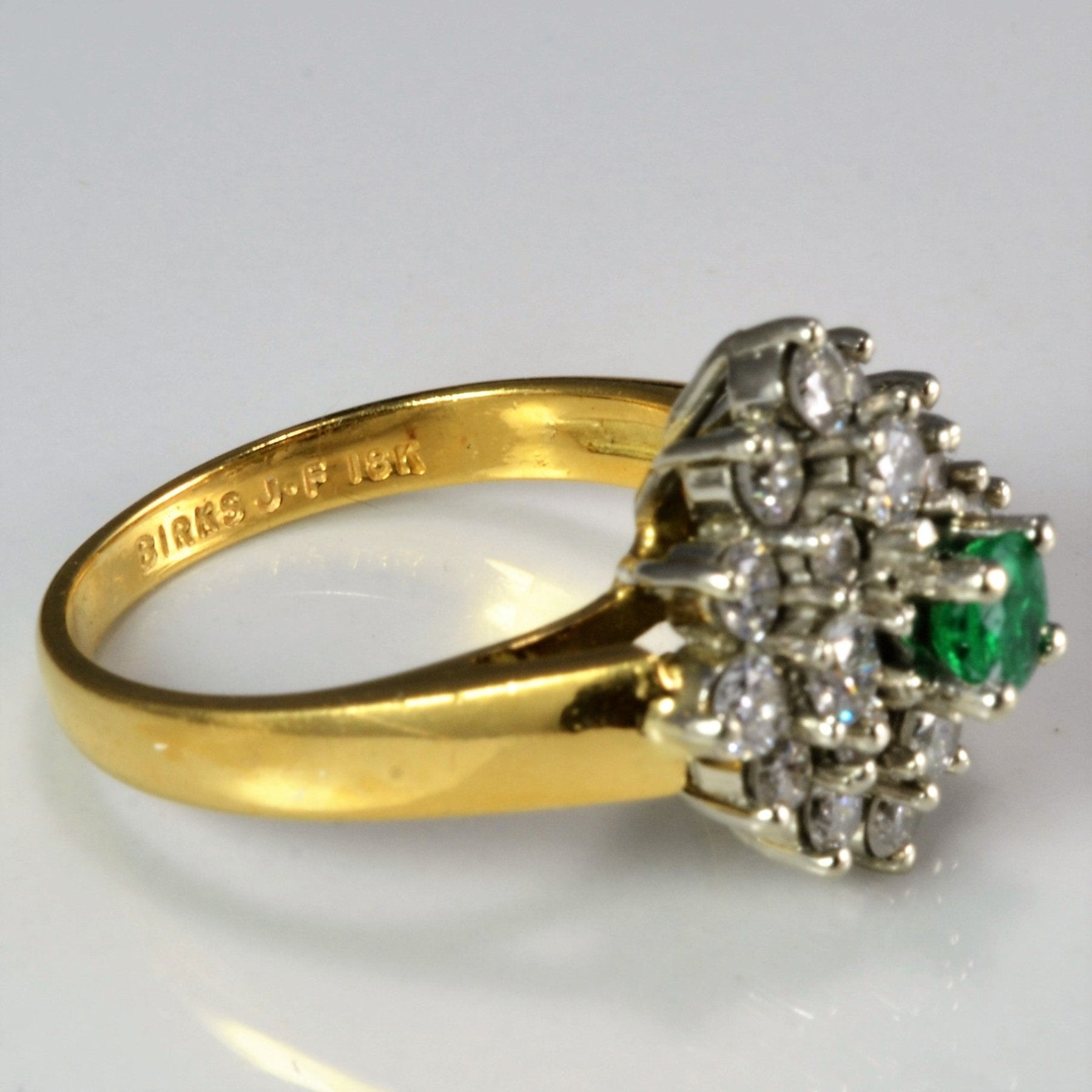 'Birks' Cluster Diamond & Emerald Ladies Ring | 0.64 ctw, SZ 5 | - 100 Ways
