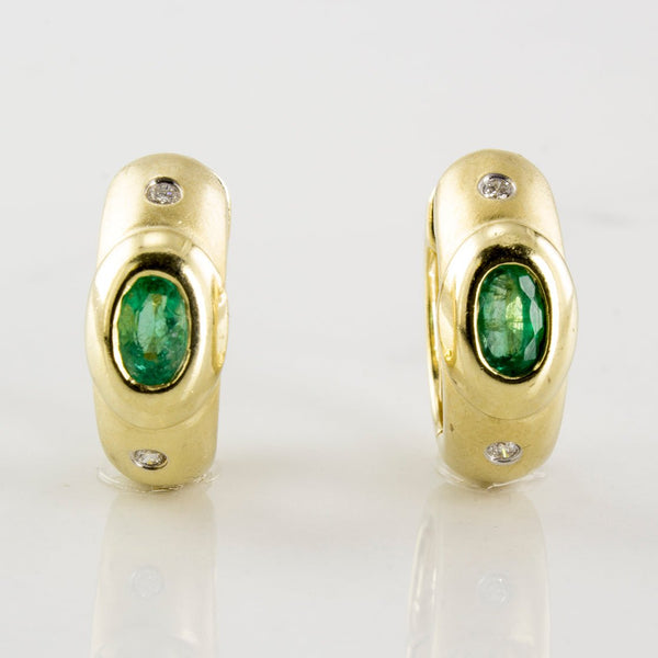 'Birks' Oval Emerald & Diamond Accent Hoop Earrings | 0.04ctw, 0.46ctw |