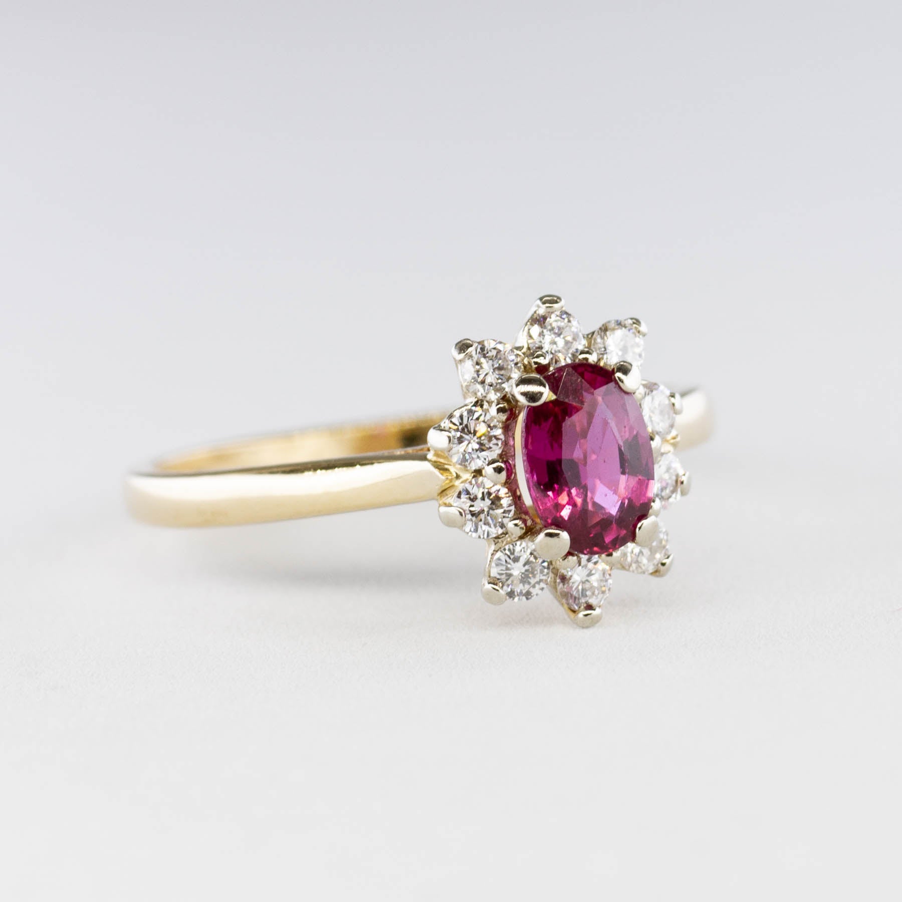 'Birks' Oval Ruby and Diamond Halo Ring | 0.50ct 0.25ctw | SZ 6 - 100 Ways
