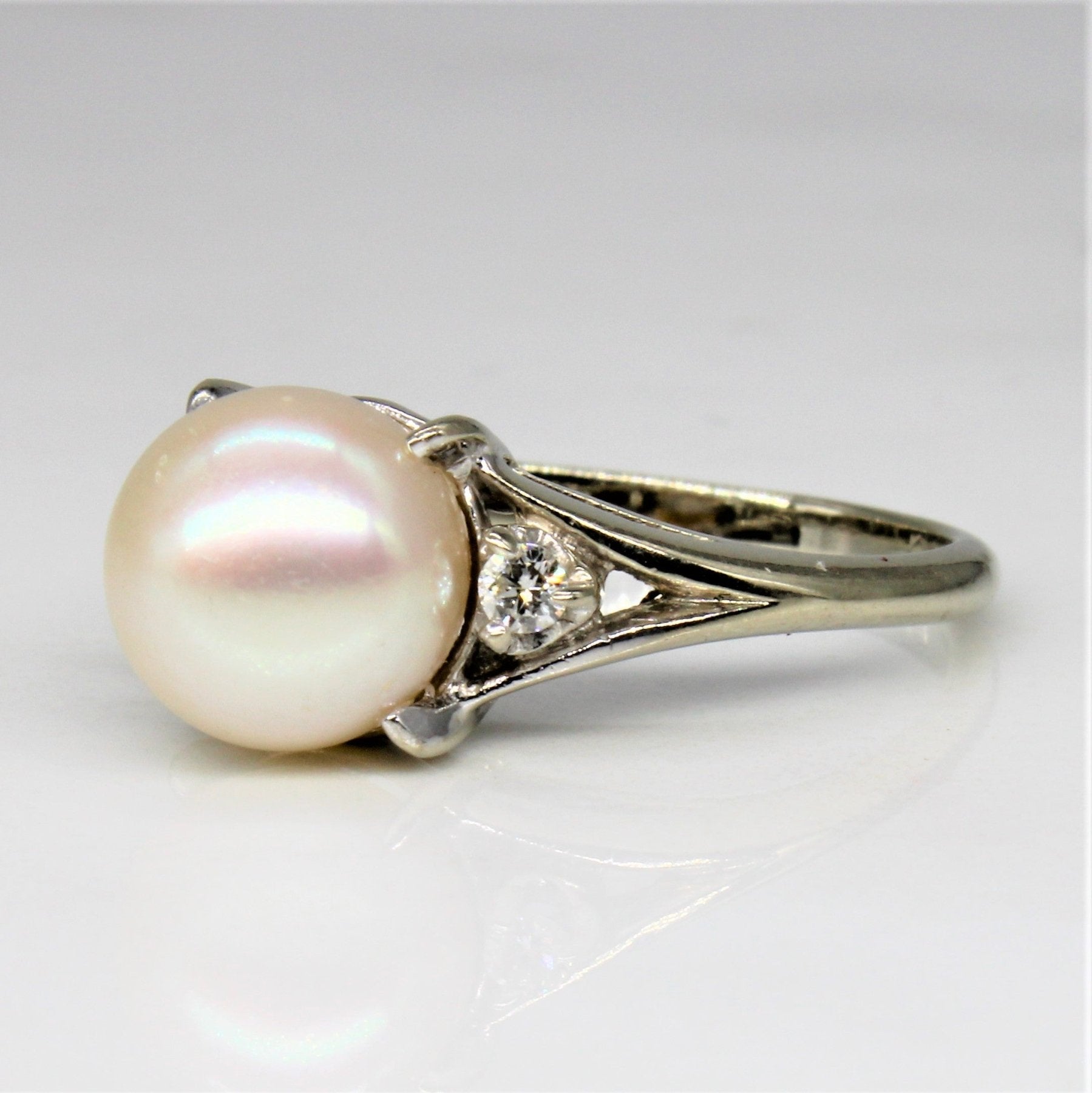 'Birks' Retro Pearl & Diamond Ring | 0.06ctw | SZ 6.25 | - 100 Ways