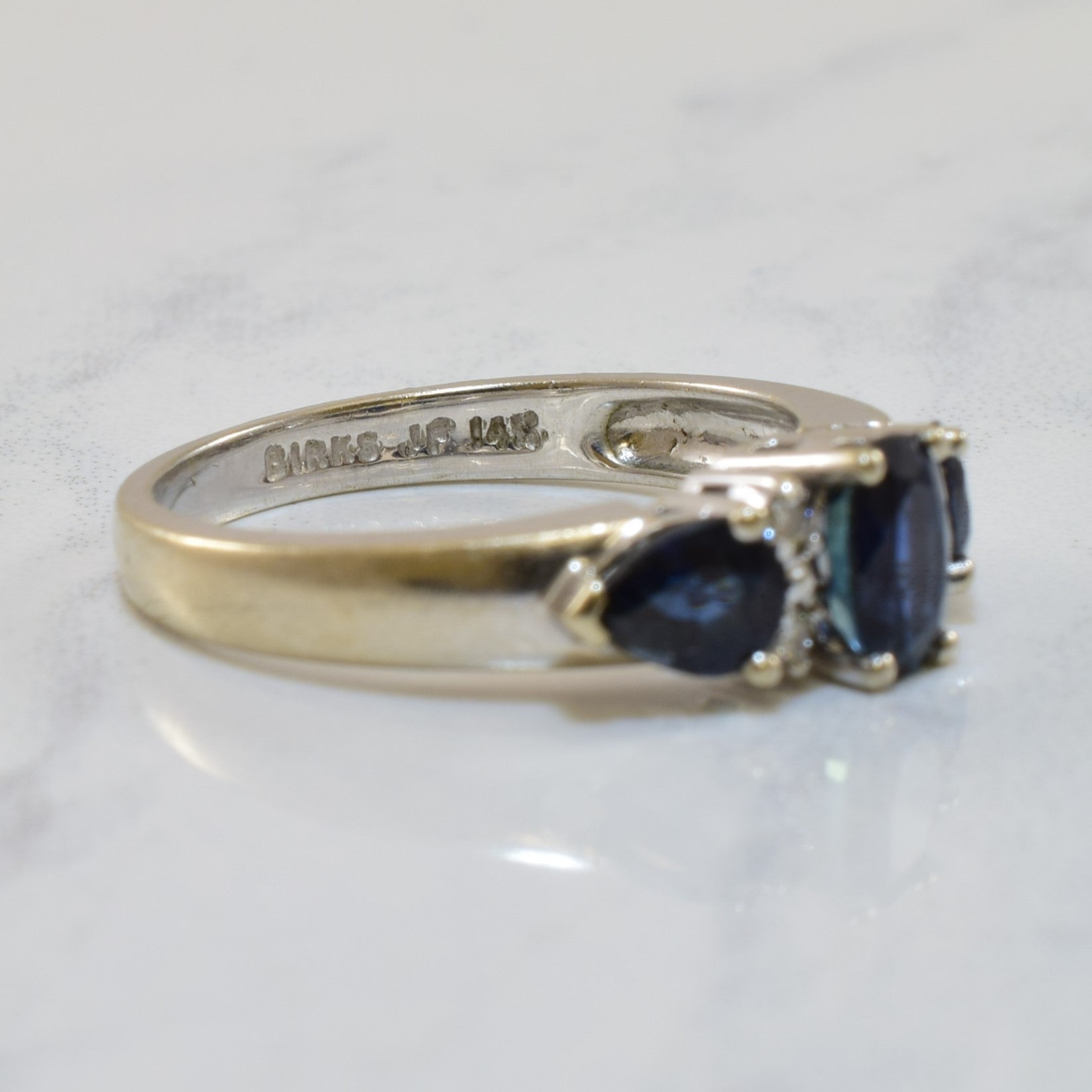 'Birks' Three Stone Sapphire Ring | 1.30ctw, 0.04ctw | SZ 6.5 | - 100 Ways