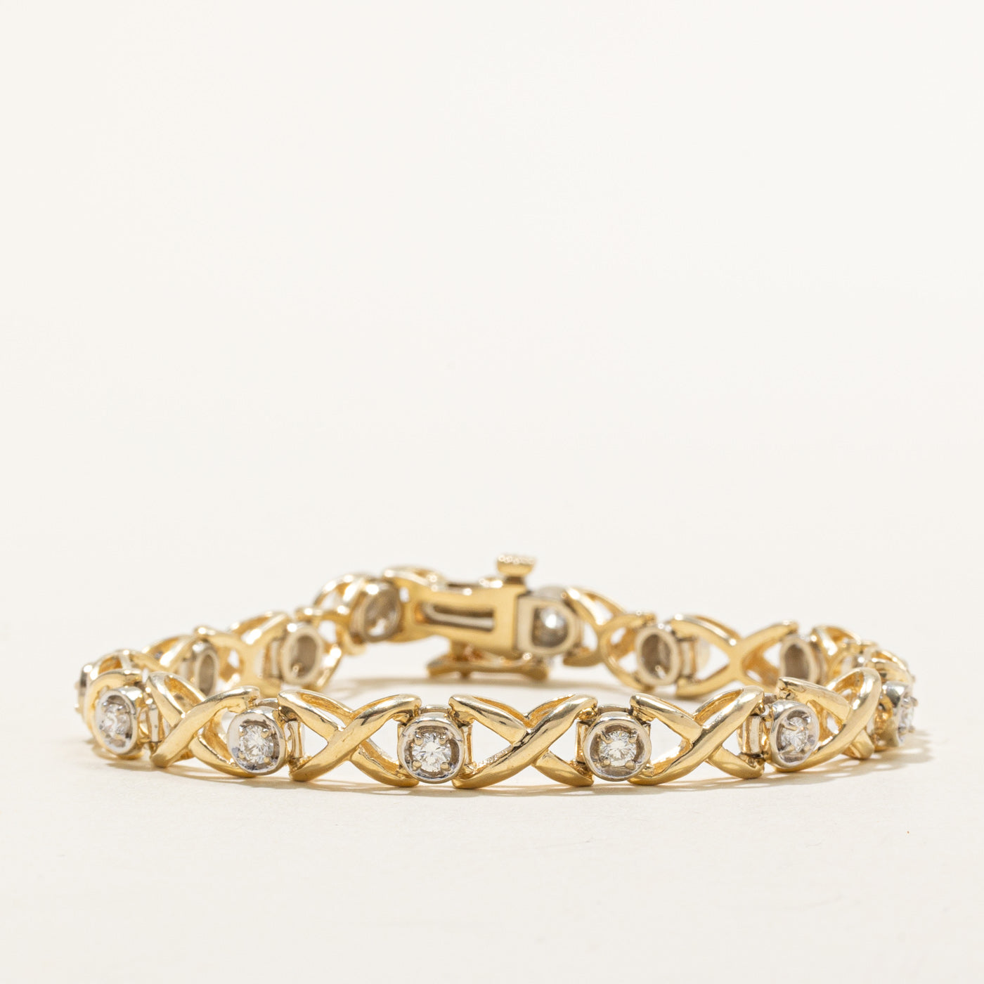 14K Yellow Gold Diamond Crossover Tennis Bracelet | 1.00ctw | 7"