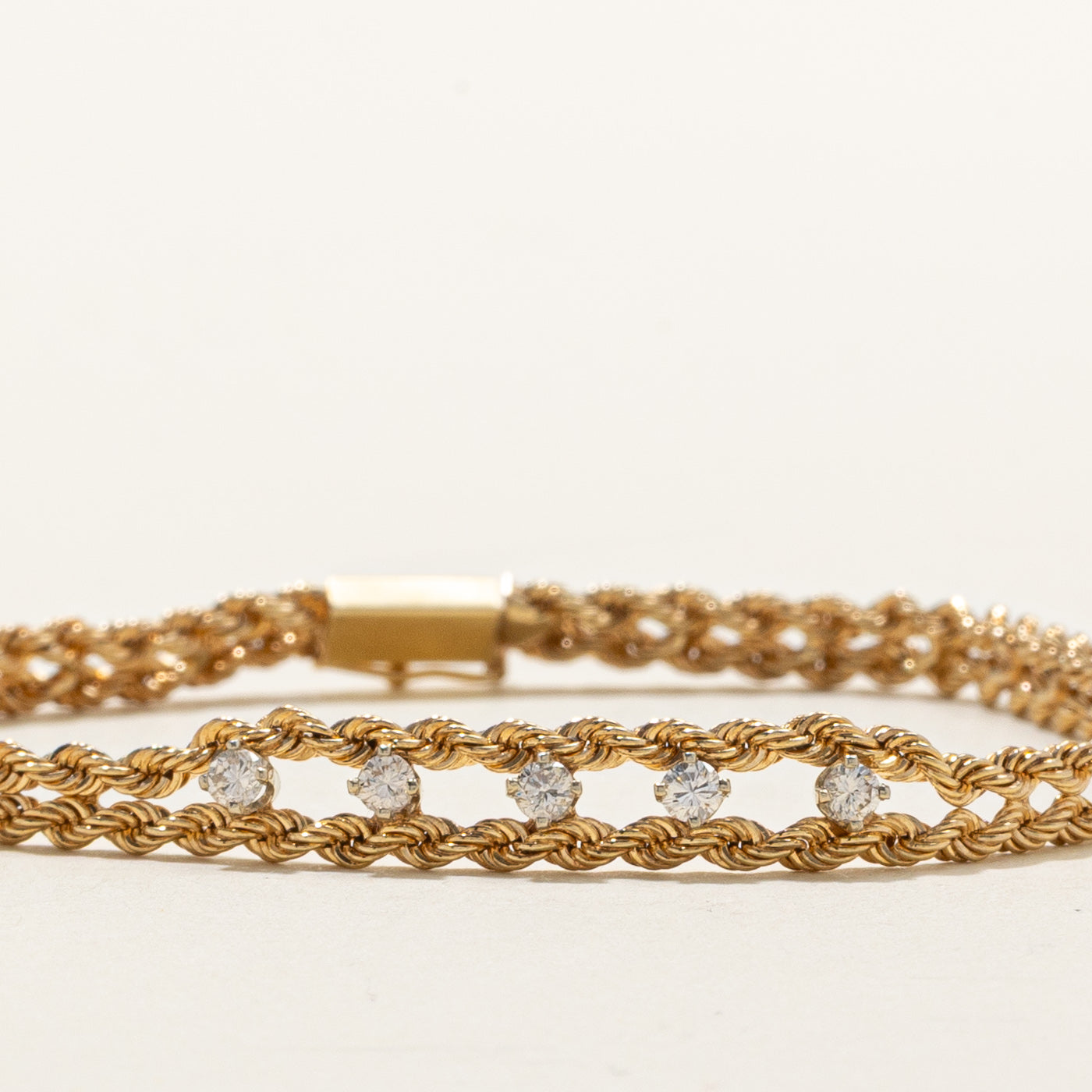 14K Five Stone Diamond Rope Chain Bracelet | 0.25ctw | 7"