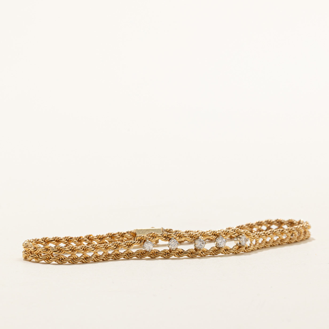 14K Five Stone Diamond Rope Chain Bracelet | 0.25ctw | 7"