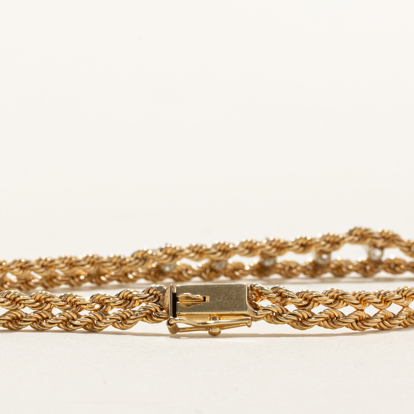 14K Five Stone Diamond Rope Chain Bracelet | 0.25ctw | 7"