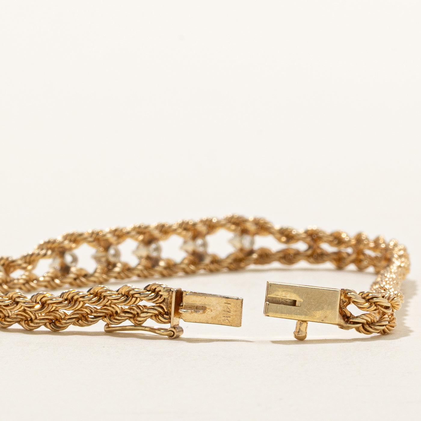 14K Five Stone Diamond Rope Chain Bracelet | 0.25ctw | 7"