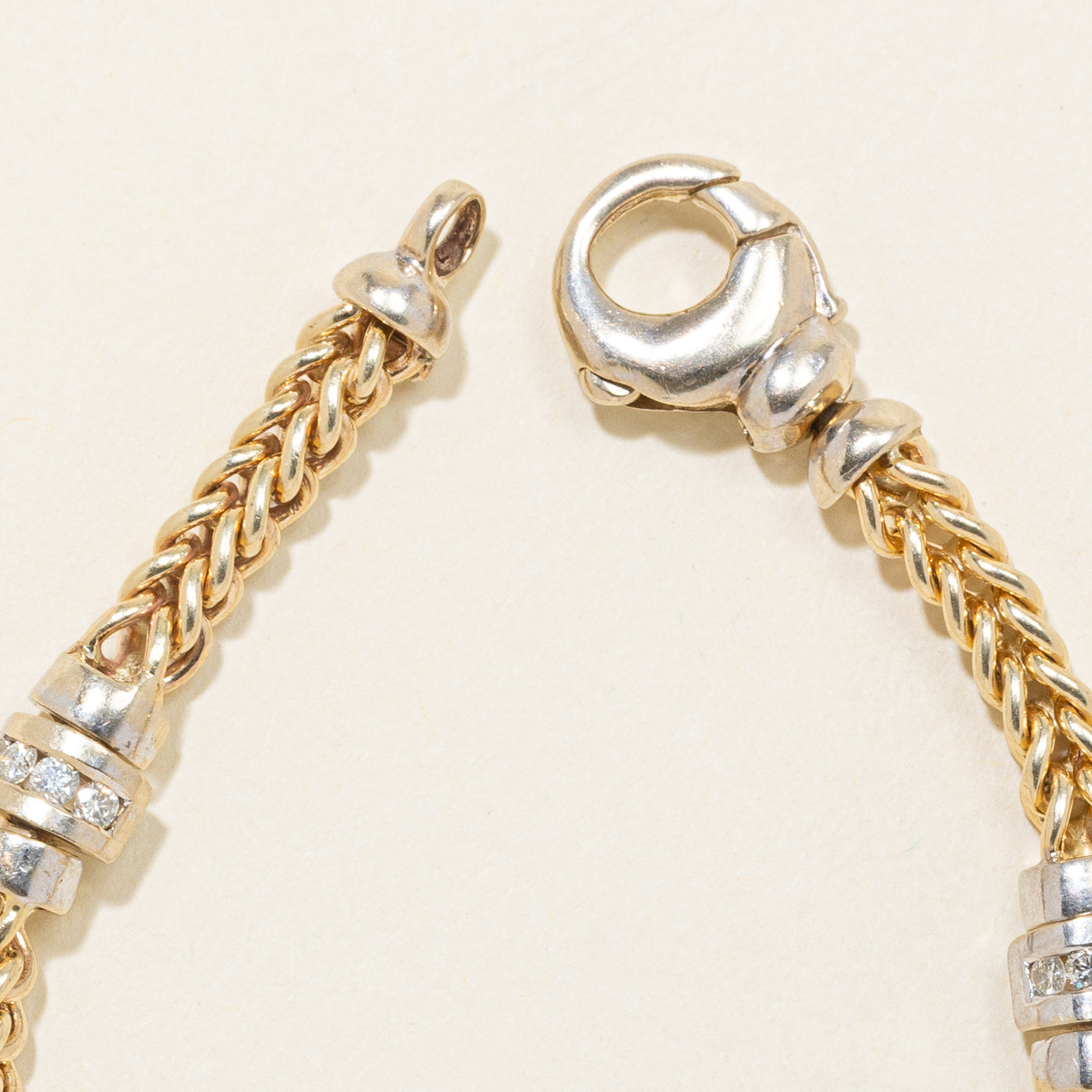 14K Two Tone Diamond Wheat Chain Bracelet | 0.75ctw | 7.5"