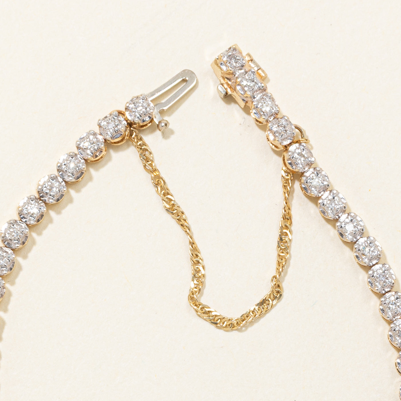 Bracelet tennis en or jaune 14 carats serti de diamants illusion | 0,50 ct au total | 16,5 cm