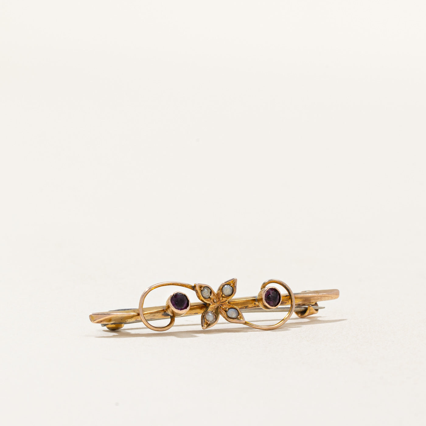 Amethyst & Pearl Flower Brooch | 0.08ctw |
