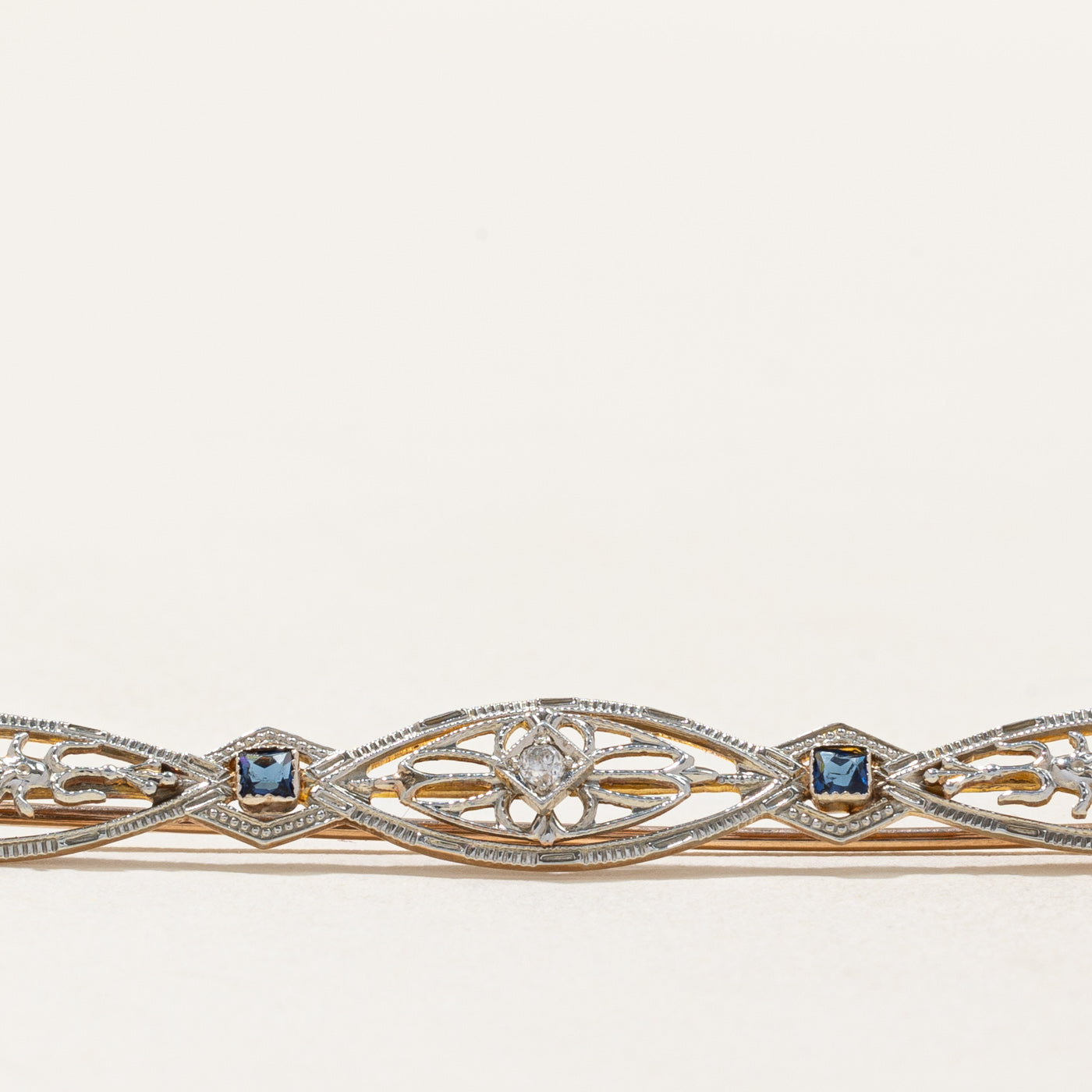 Vintage Blue Paste Glass & Diamond Pin | 0.15ctw, 0.02ct |