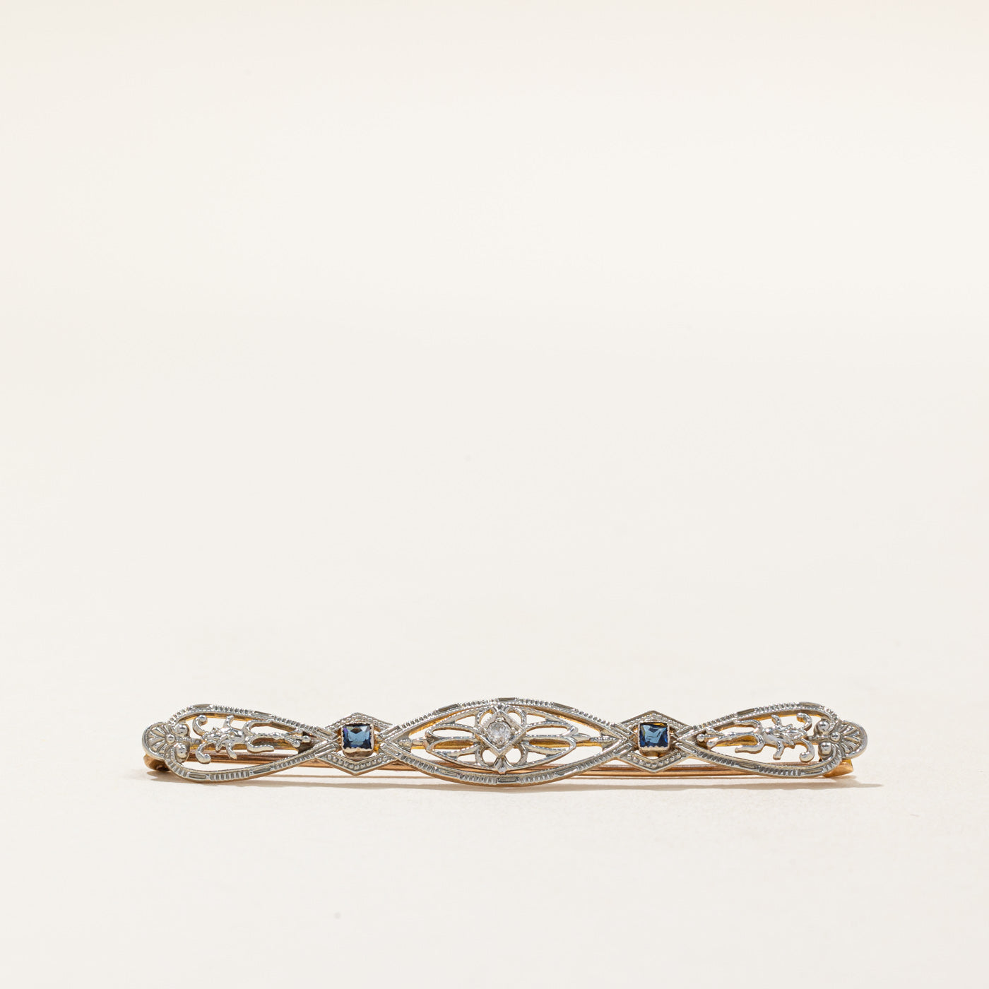Vintage Blue Paste Glass & Diamond Pin | 0.15ctw, 0.02ct |