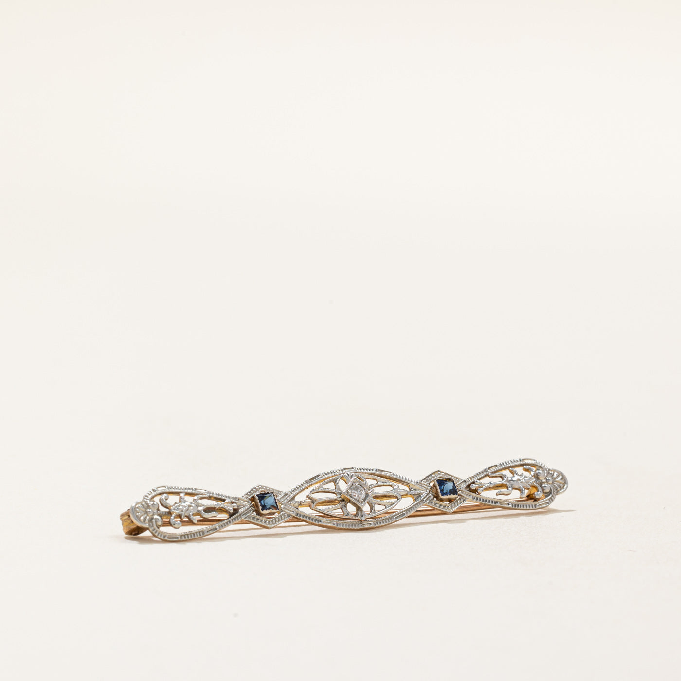 Vintage Blue Paste Glass & Diamond Pin | 0.15ctw, 0.02ct |