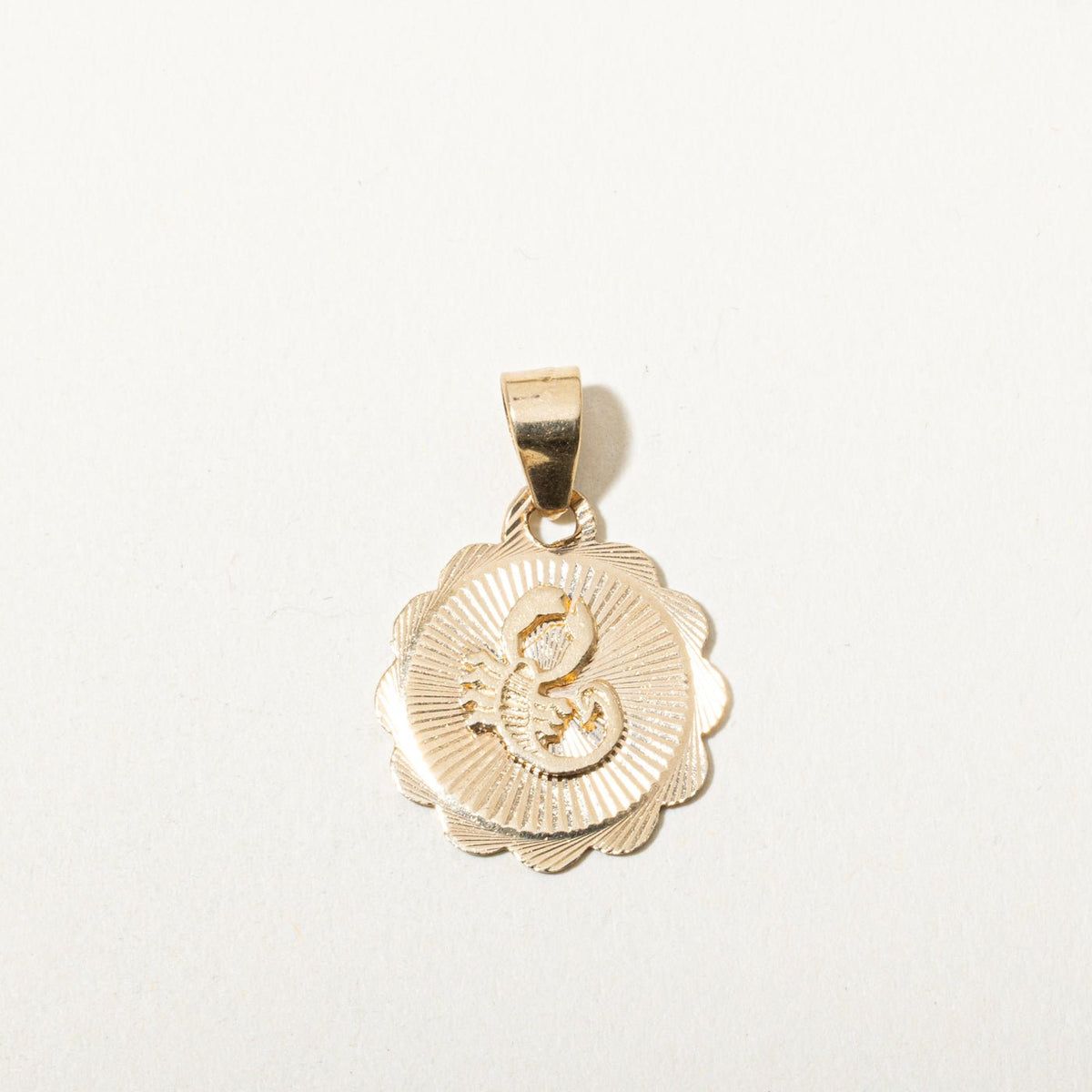 10k Yellow Gold Scalloped Scorpio Zodiac Circle Pendant