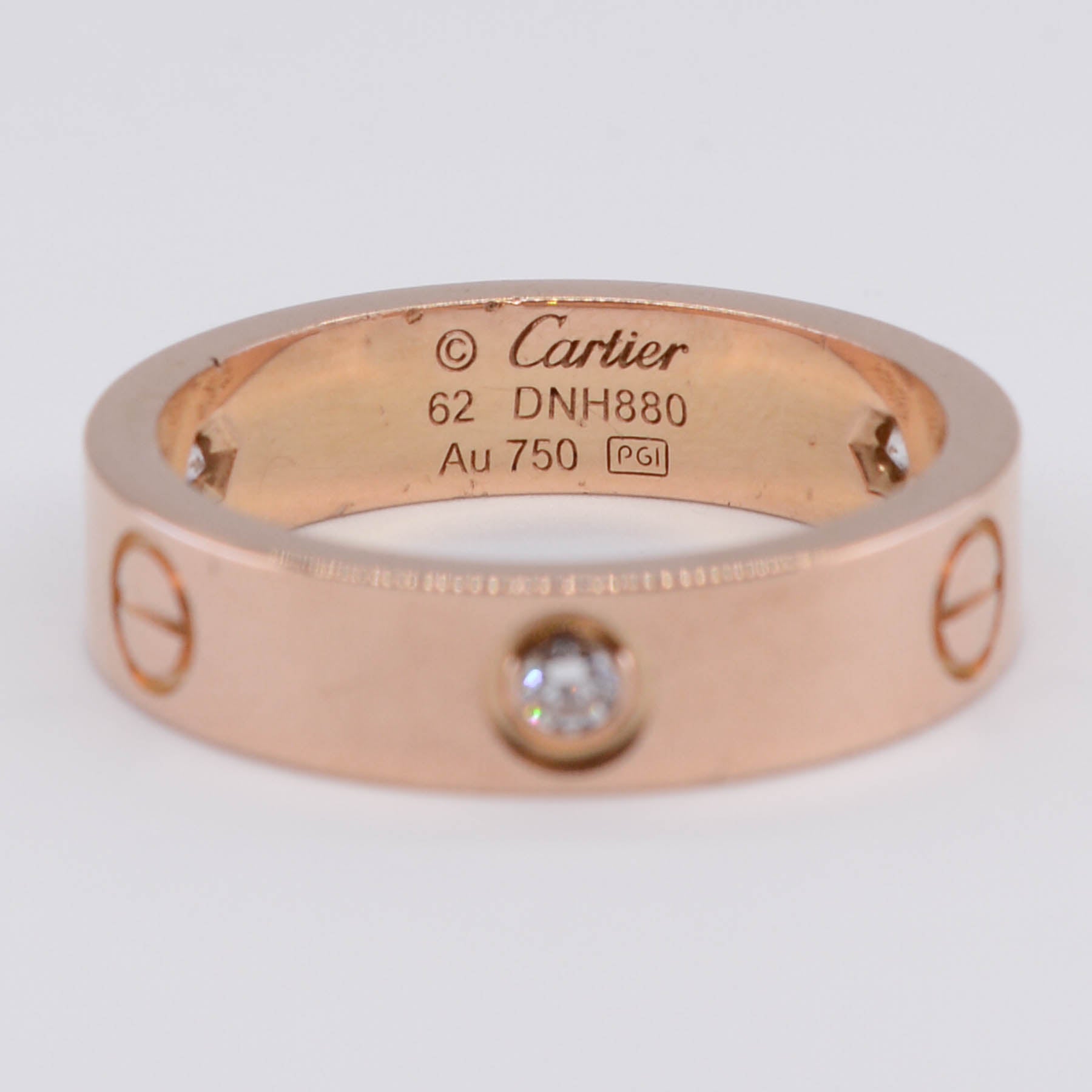 'Cartier' Three Diamond Love Ring in Rose Gold | 0.22ctw | SZ 10 (Cartier Size 62) - 100 Ways