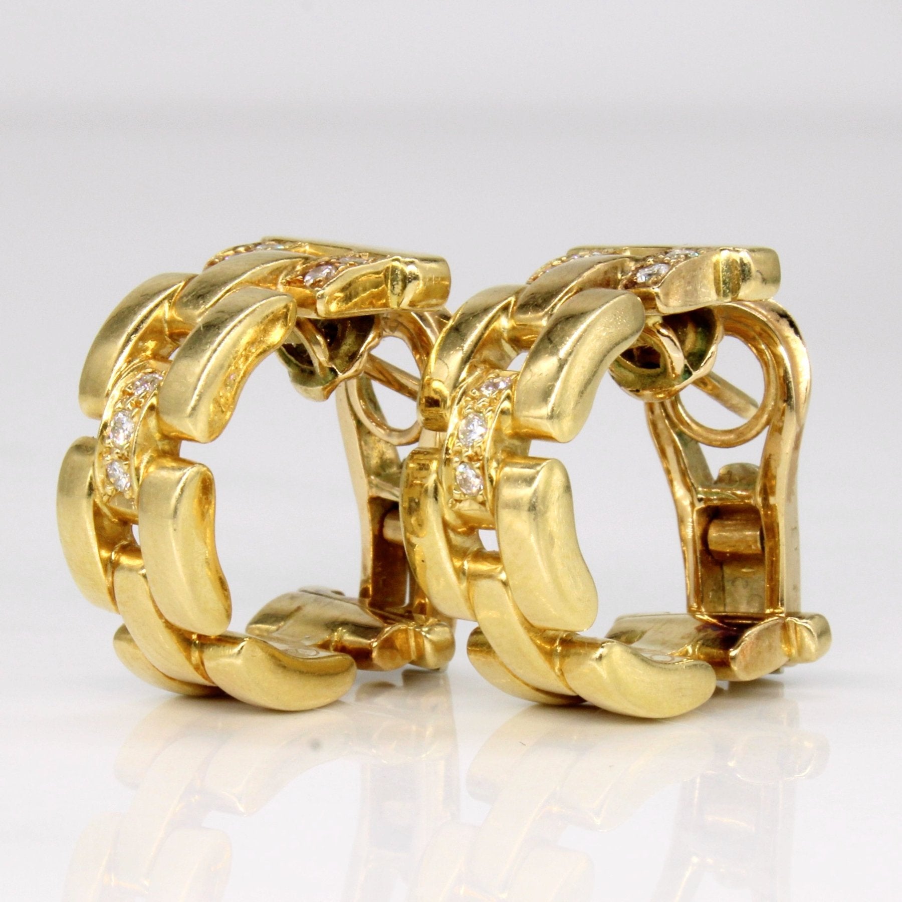 'Cartier' Vintage Maillon Pantheré Diamond Hoop 18k Earrings | 0.28ctw | - 100 Ways