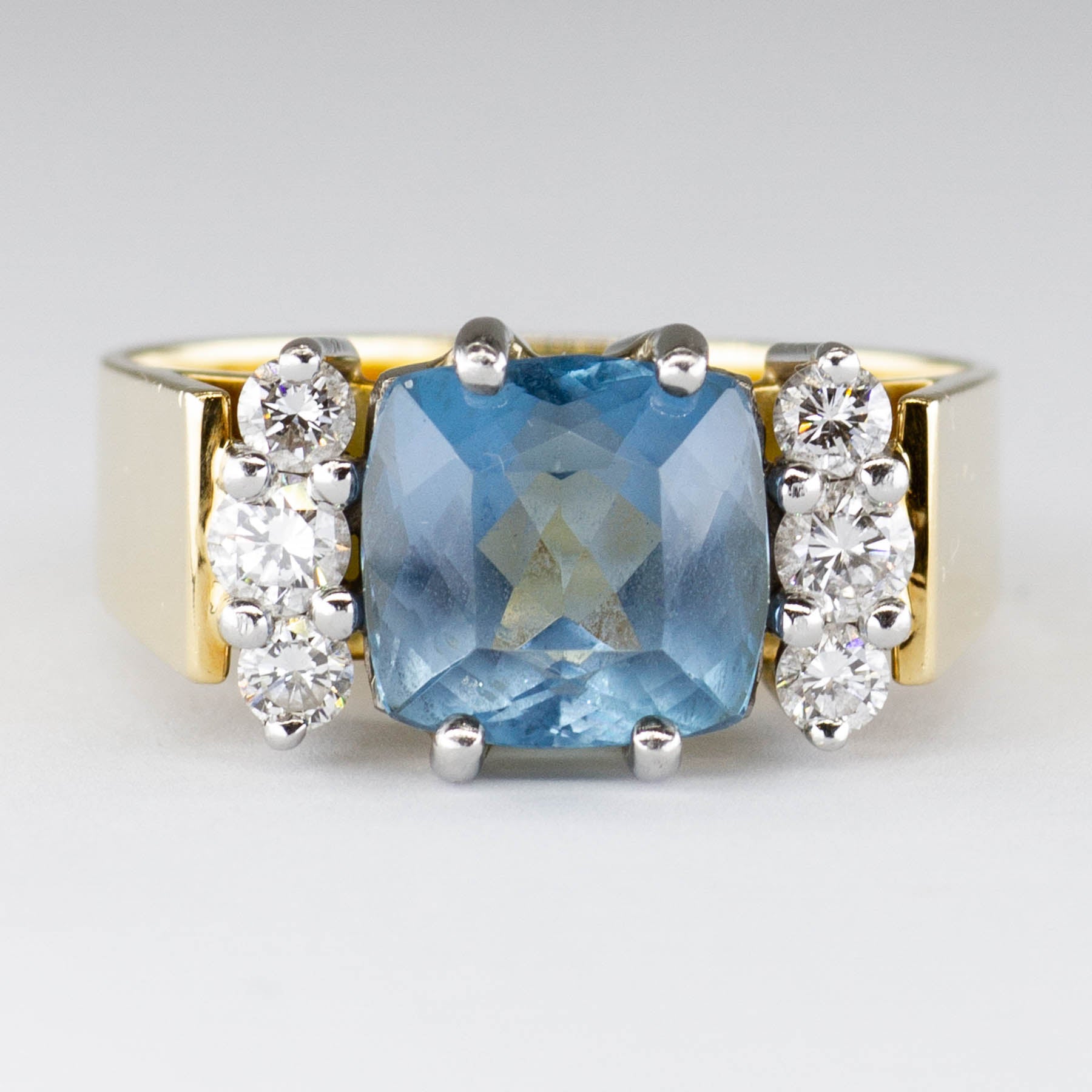 'Cavelti' Aquamarine and Diamond 18K and Platinium Ring | 2.0ct | 0.38ctw | SZ 6.75 - 100 Ways