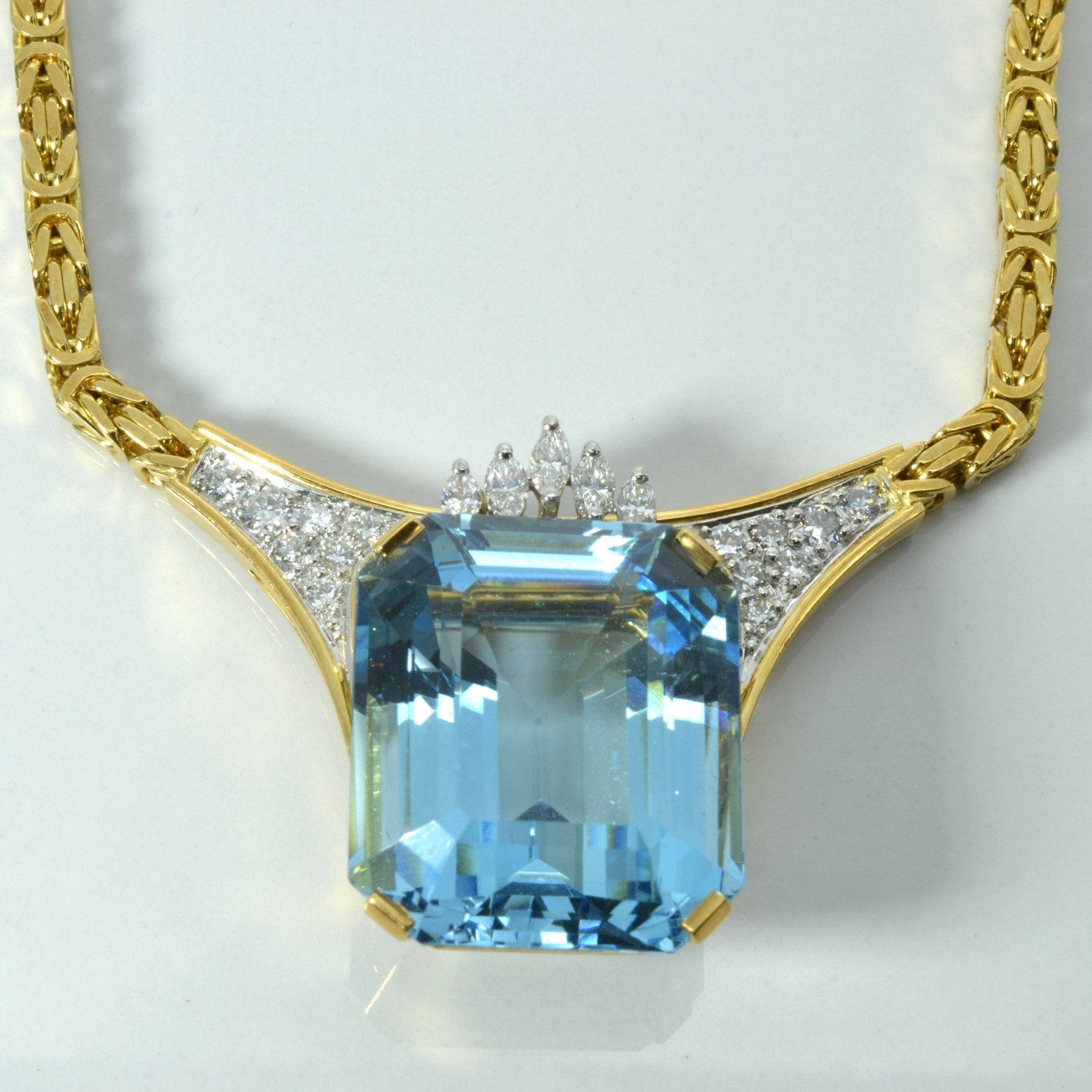 'Cavelti' Aquamarine & Diamond Necklace | 40.00ct | 0.97ctw | 16"| - 100 Ways