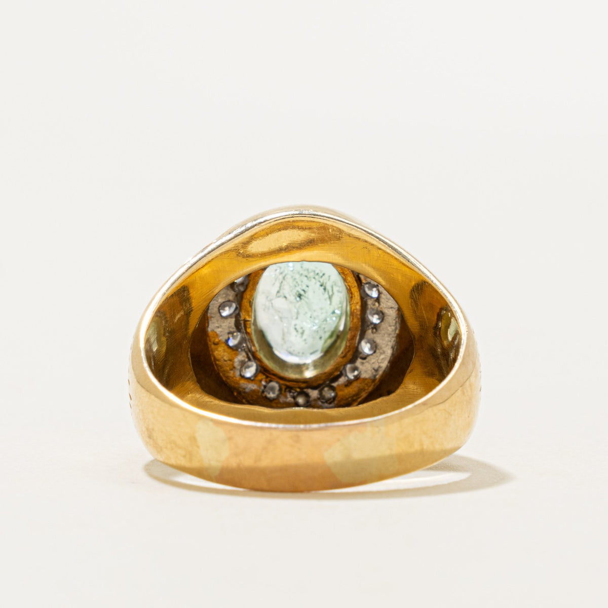 18k Emerald & Diamond Halo Engraved Signet Ring | 2.22ct, 0.32ctw | SZ 11.25