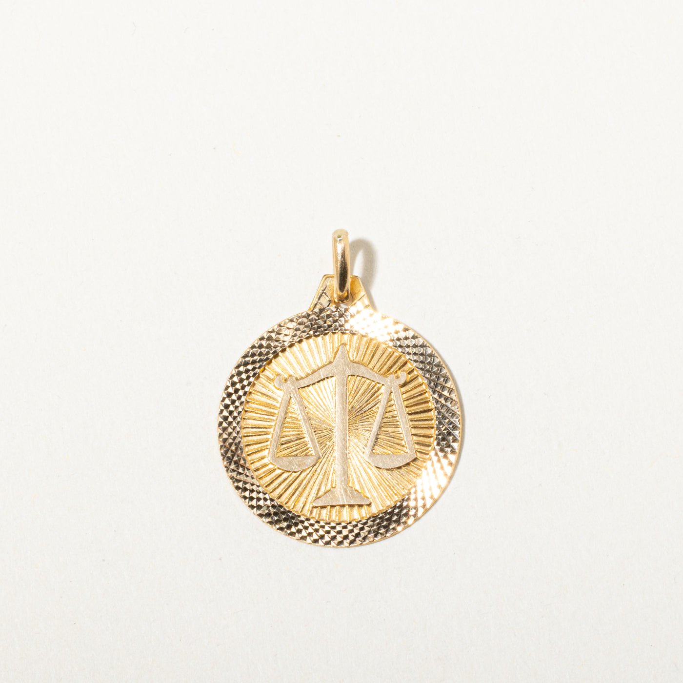 18k Yellow & White Gold Diamond-Cut Libra Zodiac Circle Pendant